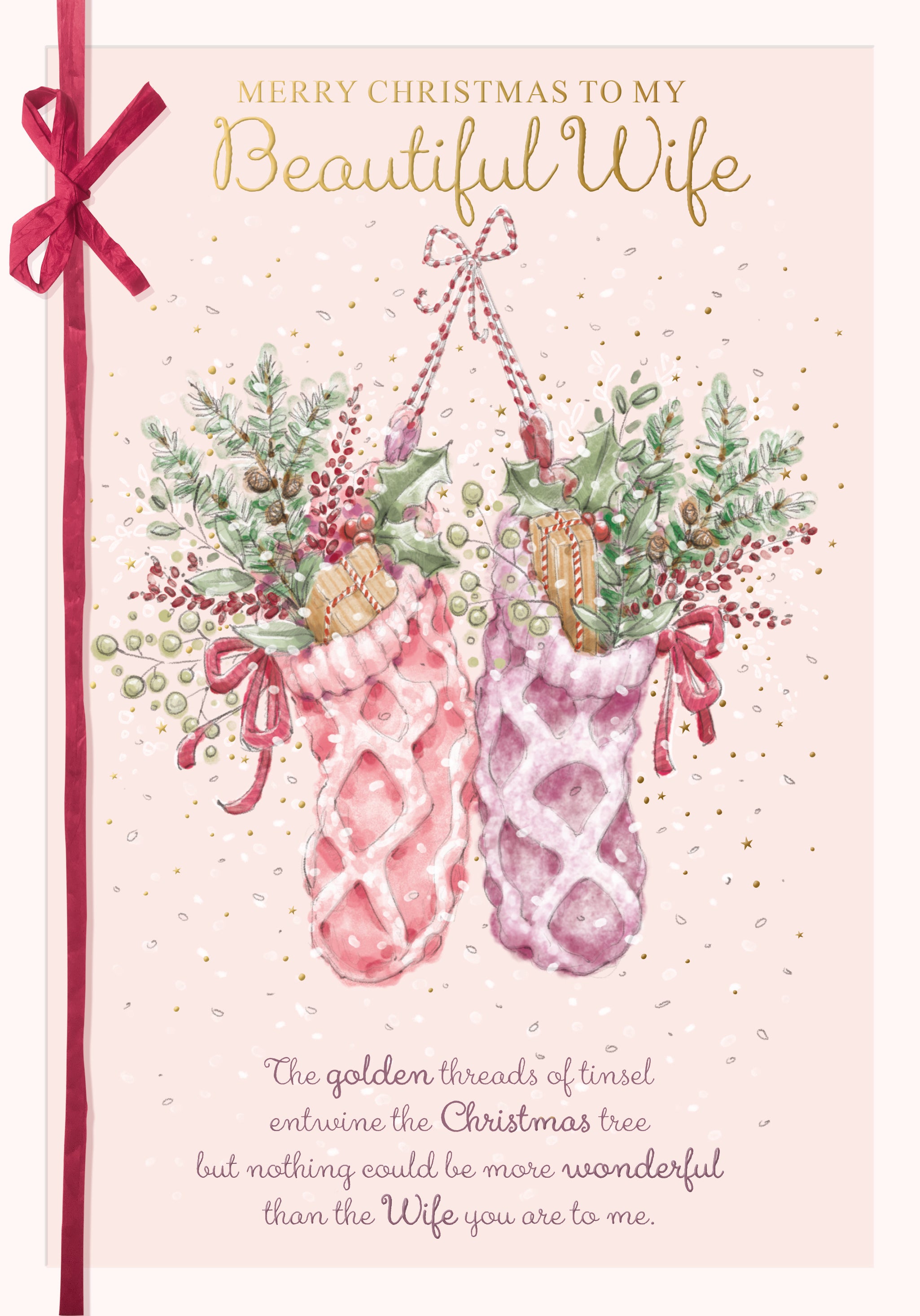 Beautiful Wife Christmas Card - Two Christmas Stockings