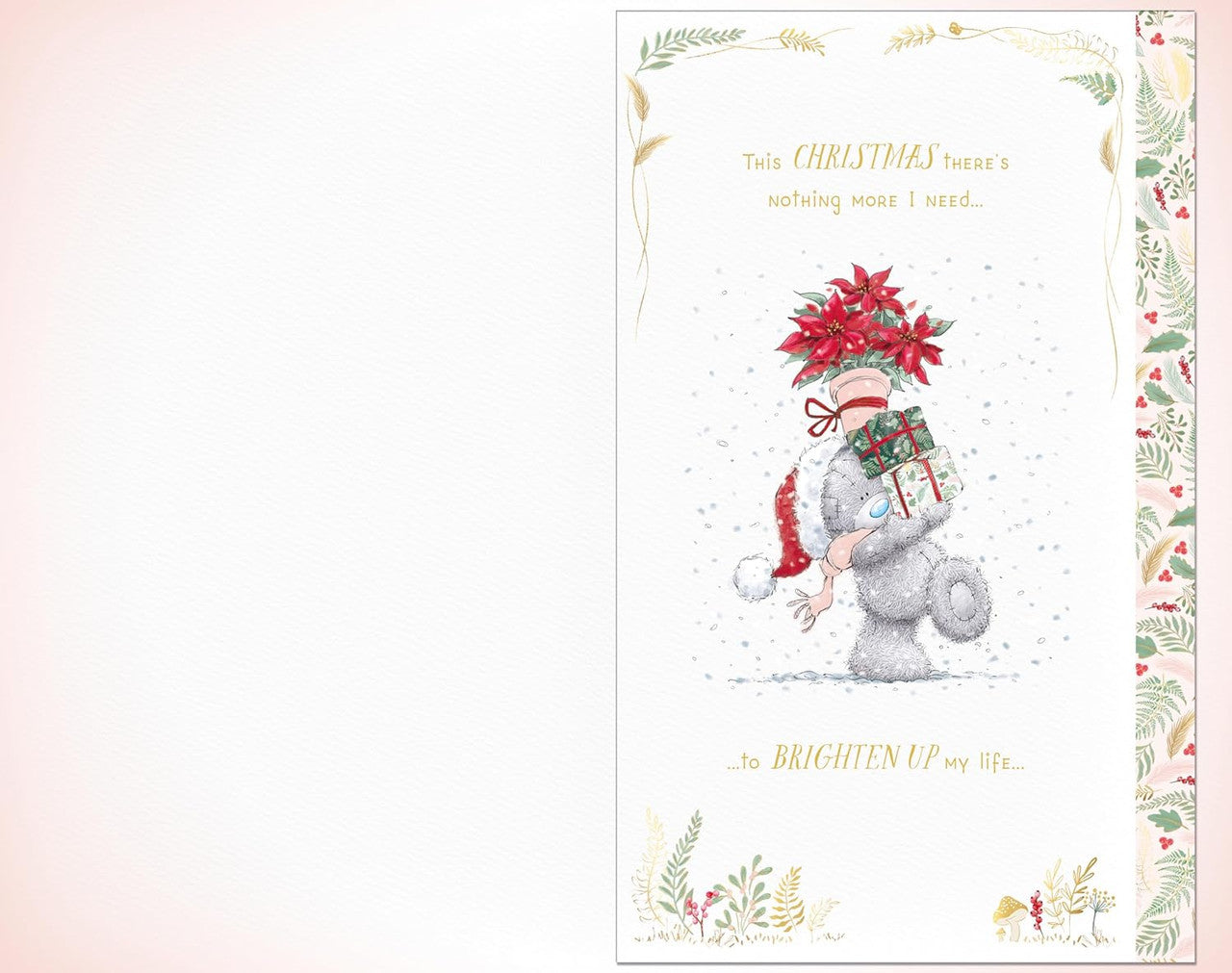 Lovely Wife Handmade Christmas Card - Bear Carrying Gifts And Poinsettia