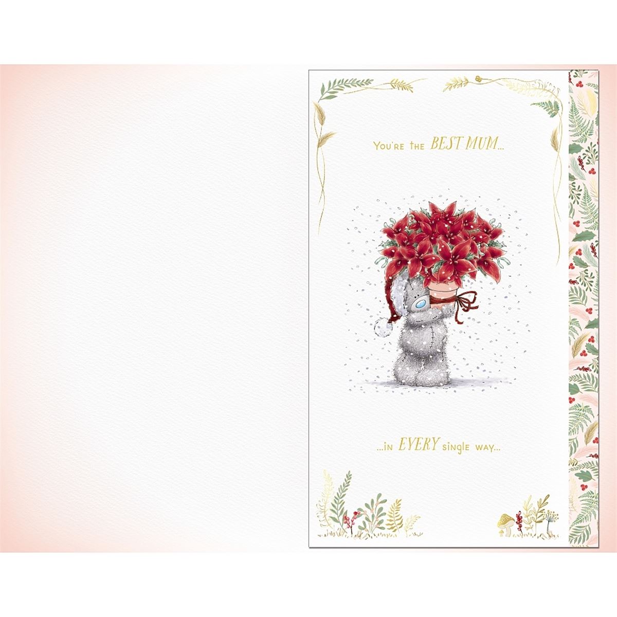 Mum Christmas Card - Bear Carrying Gifts And Poinsettia