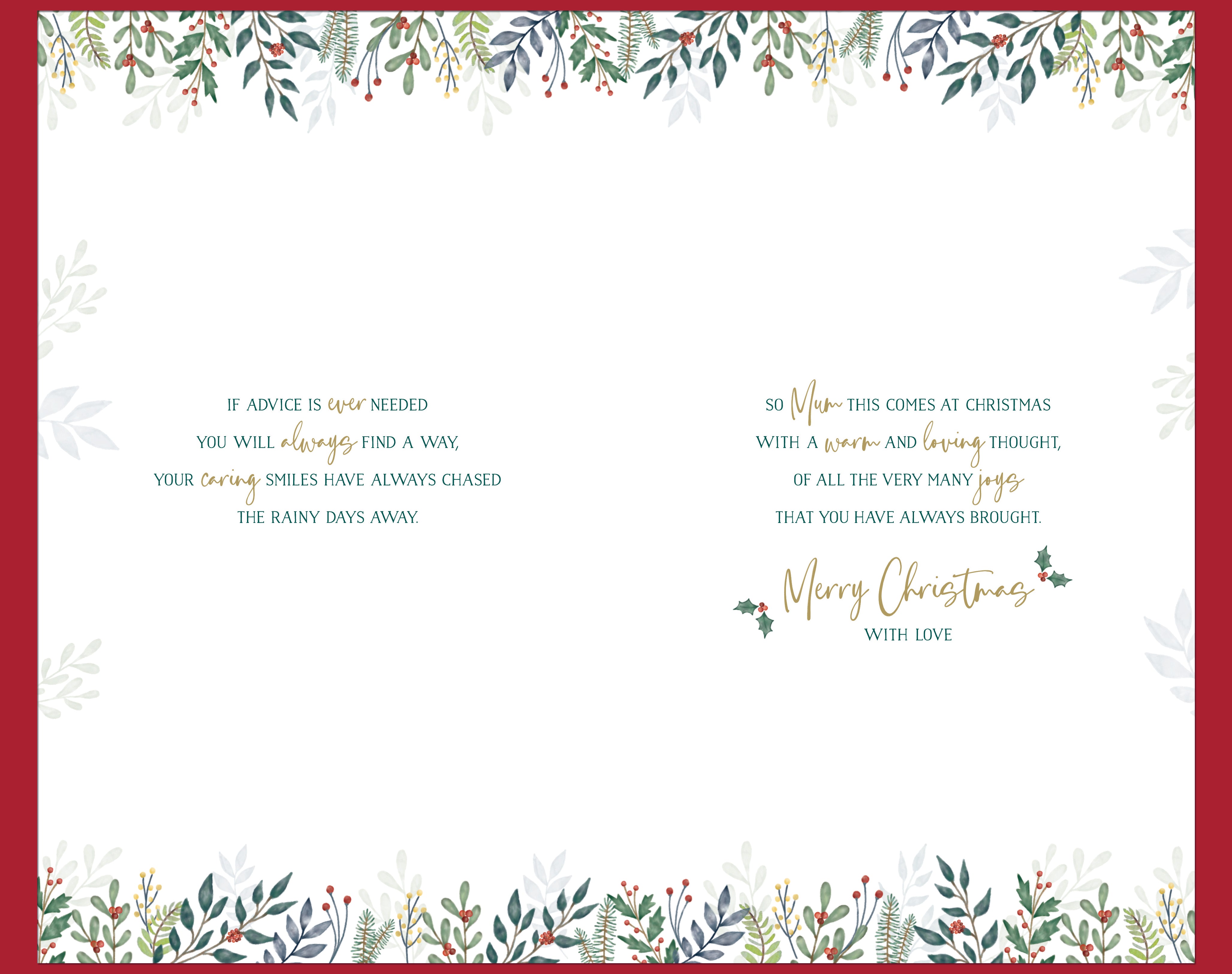 Mum Christmas Card - Xmas Florals And Berries