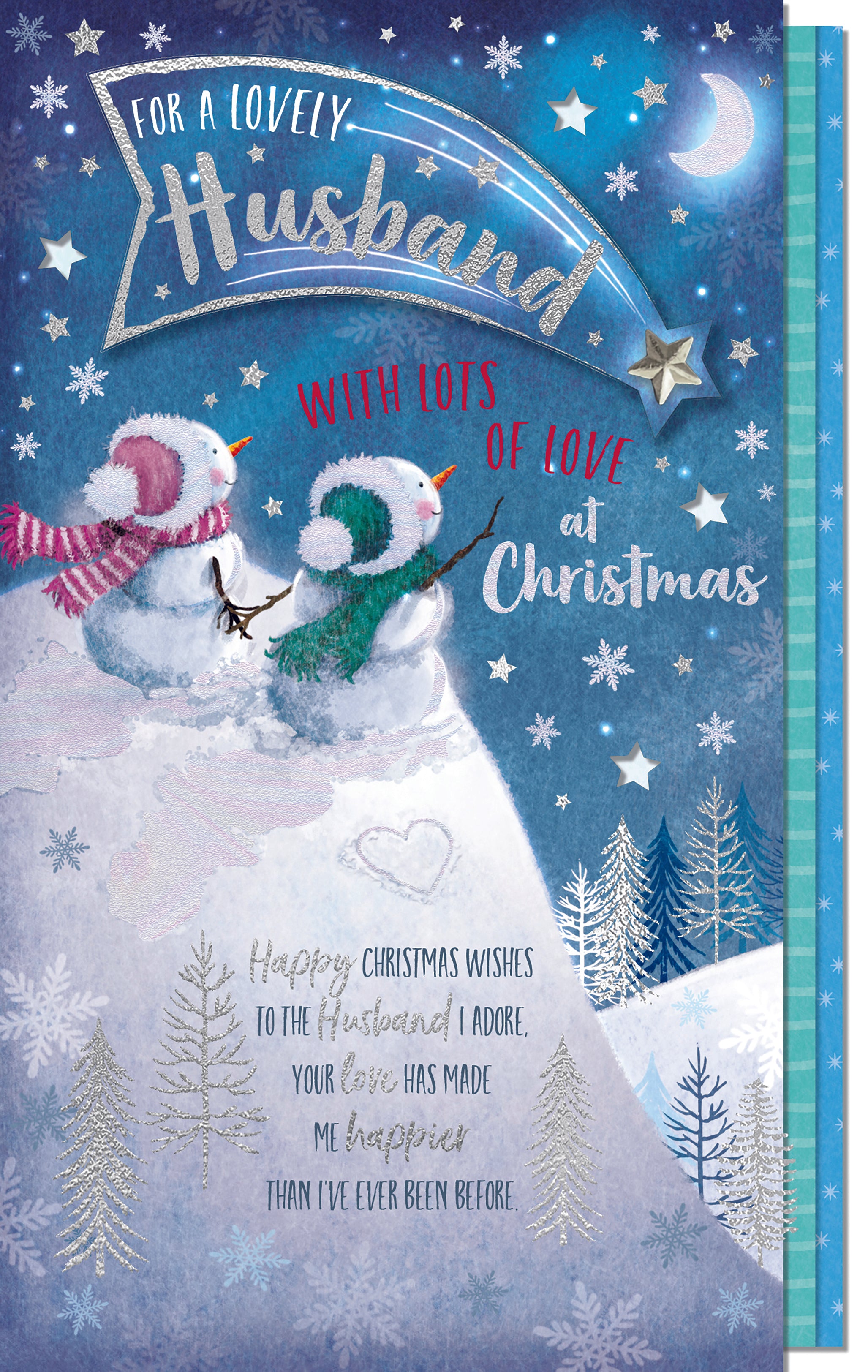 For A Lovely Husband Christmas Card - Shooting Star And Snowcouple