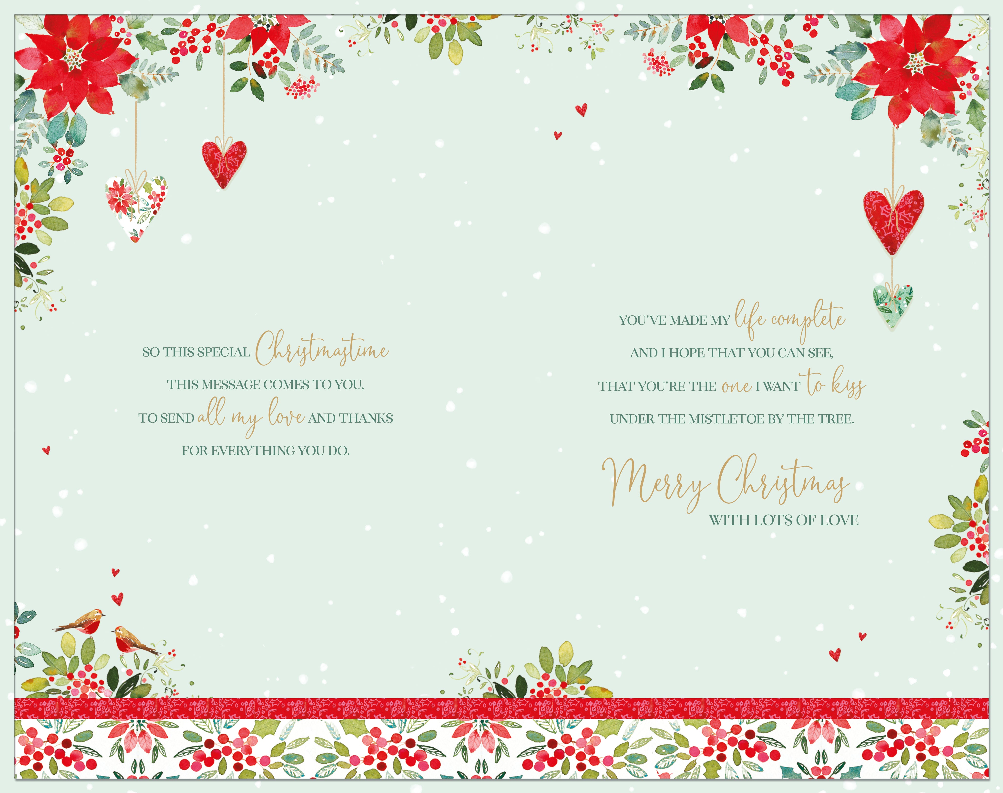 Wife Christmas Card - Hearts and Birds