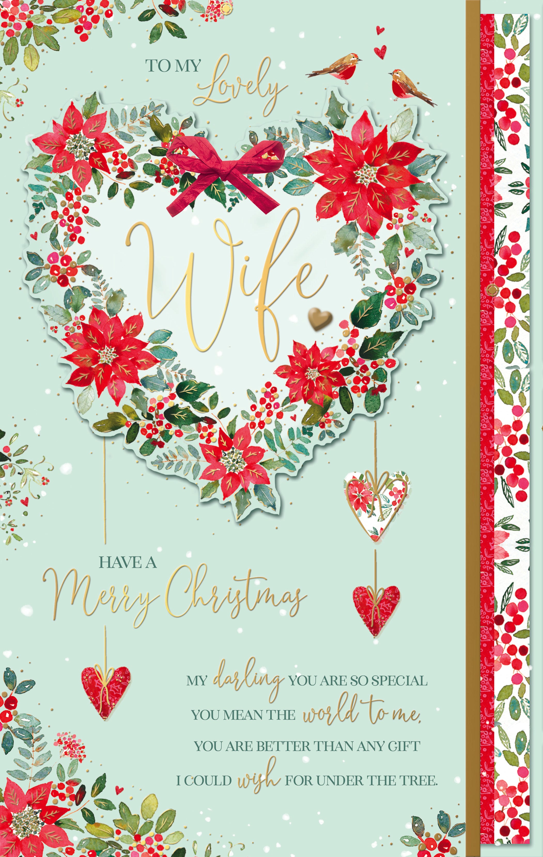 Wife Christmas Card - Hearts and Birds