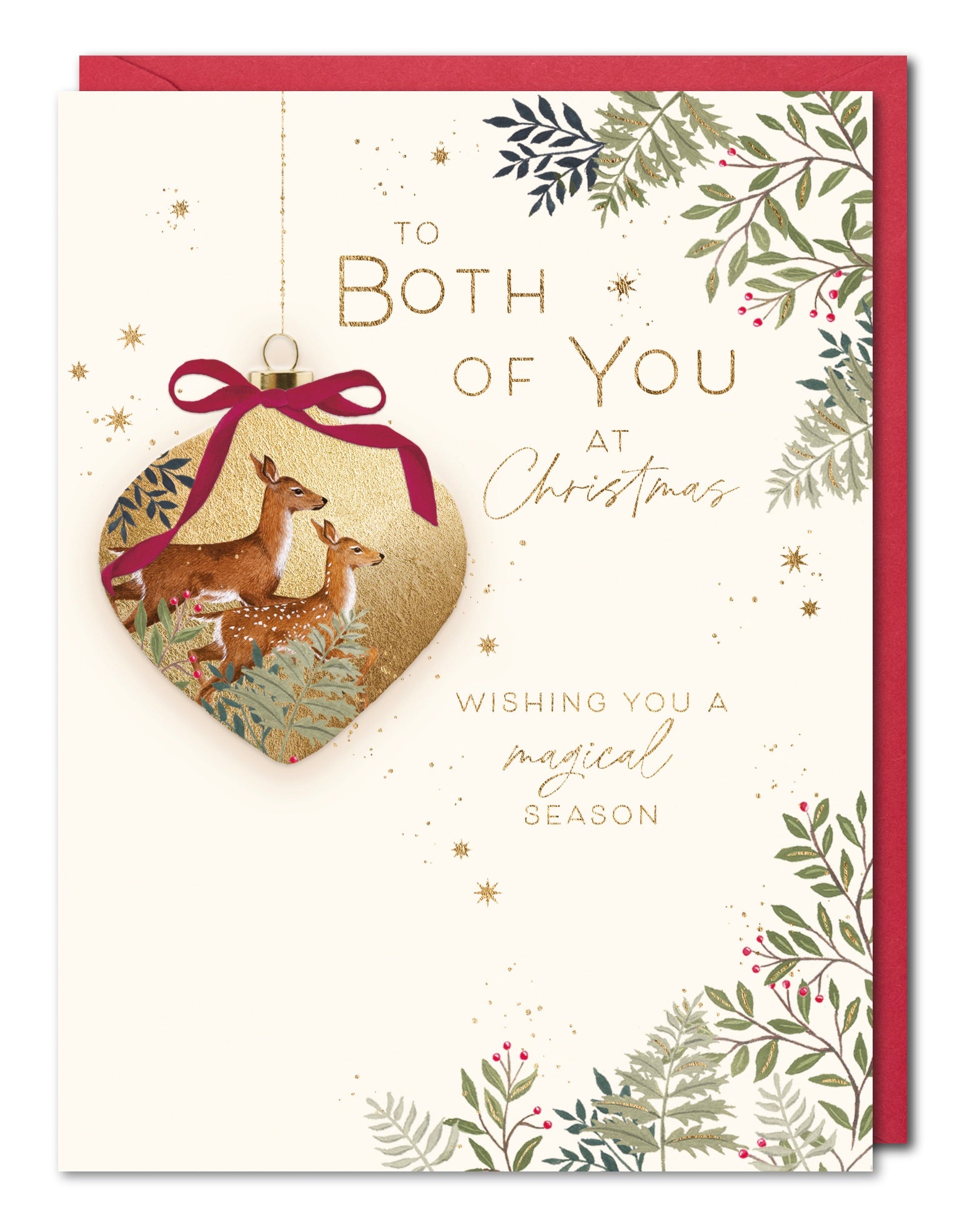 Both of You Christmas Card - Deer Duo in a Bauble