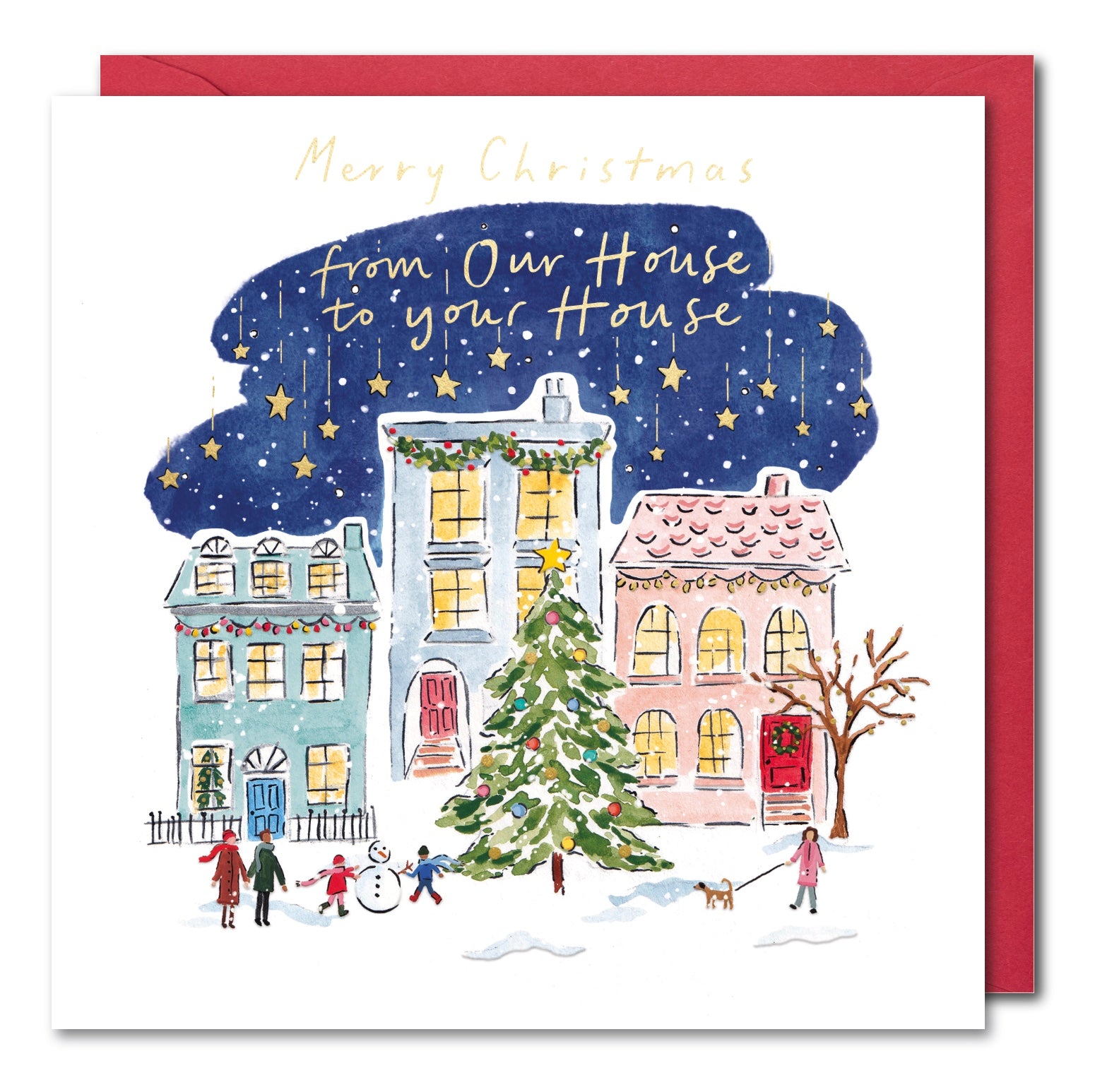 From Our House to Yours Christmas Card - Illustration of Festive Houses