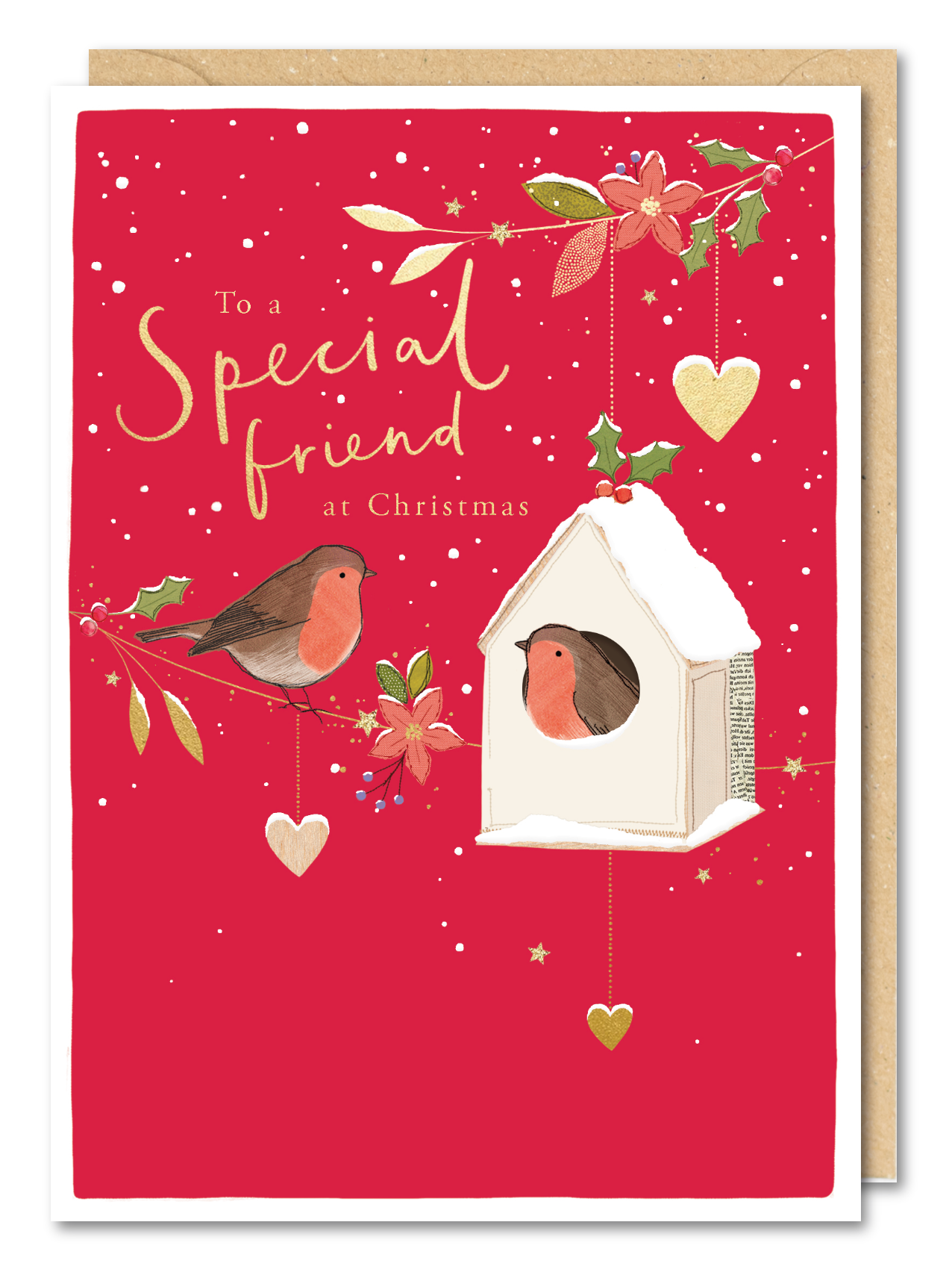 Special Friend Christmas Card - Two Robins and a Bird House