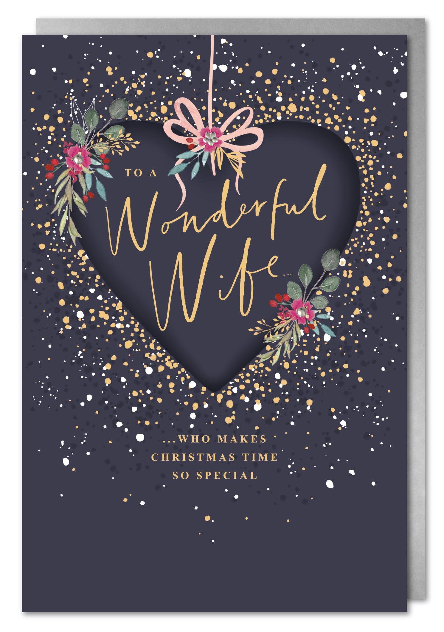 Wife Christmas Card - Hearts Flowers and Bows