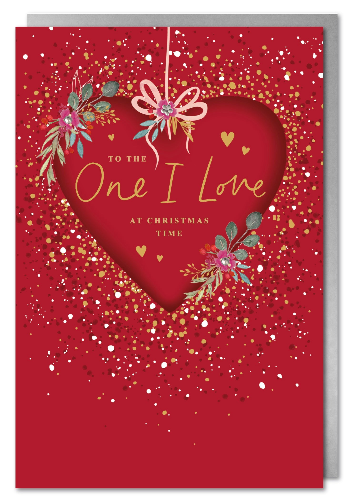 One I Love Christmas Card - Hearts, Flowers and Bows