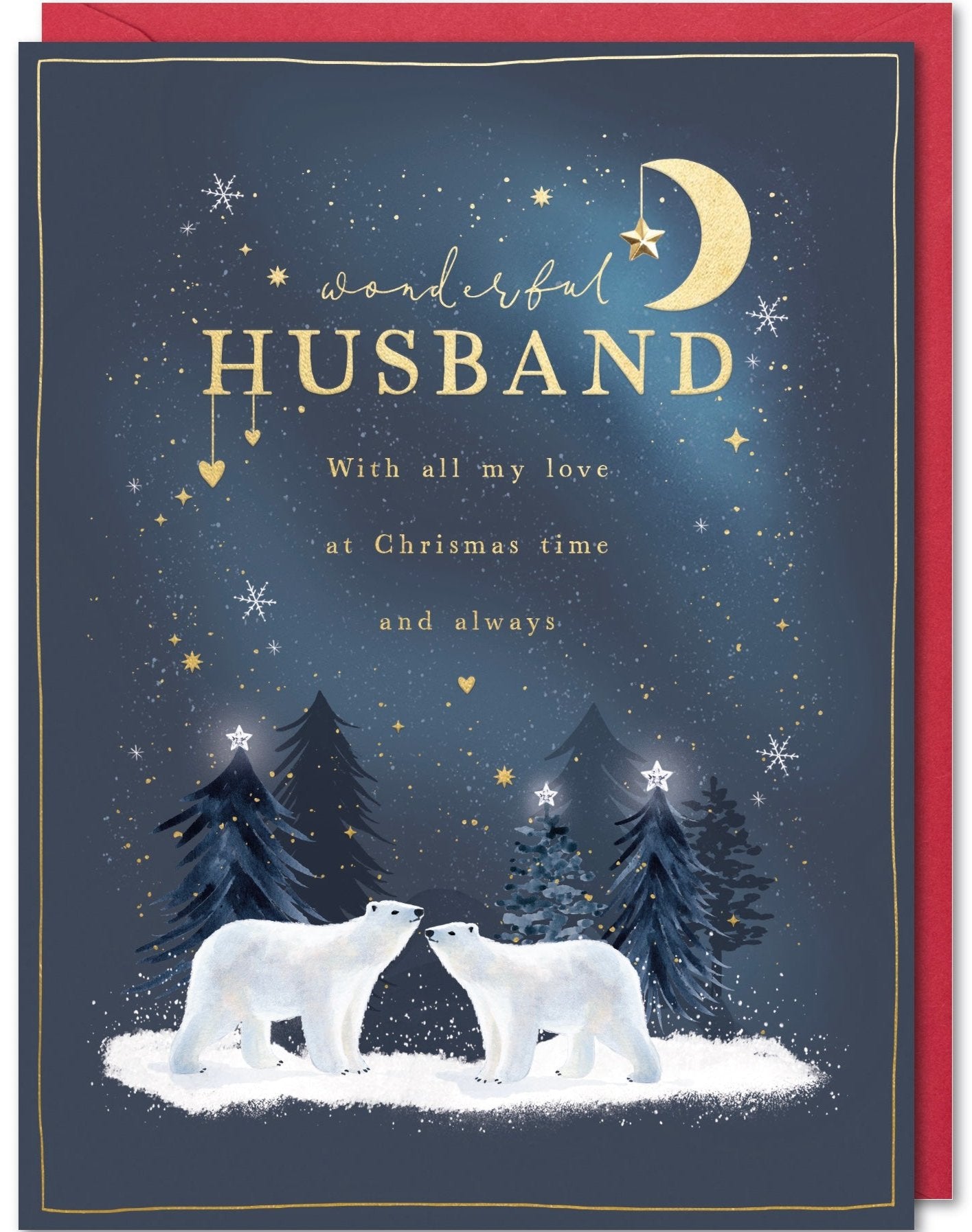 Husband Christmas Card - Polar Bears Under the Night Sky