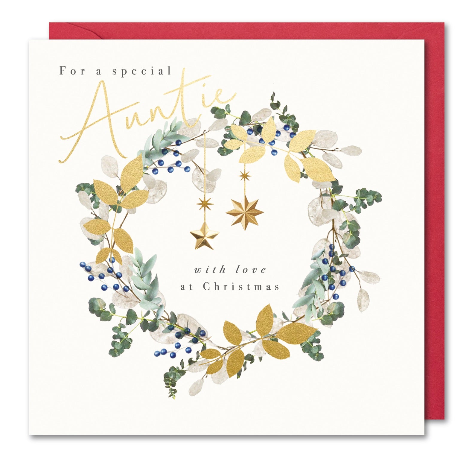 Auntie Christmas Card - Floral Wreath