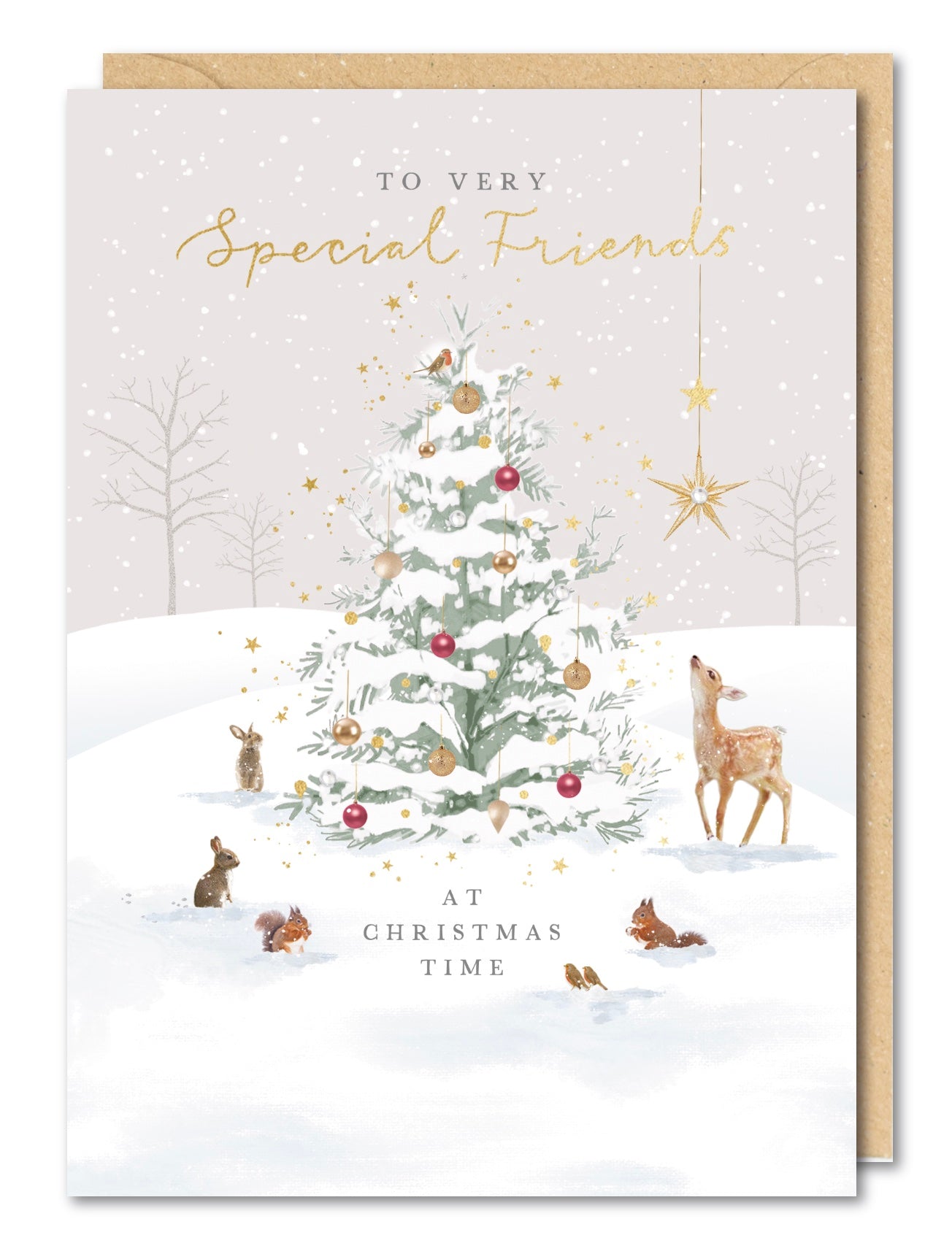 Special Friends Christmas Card - Formation of Animals Around the Tree