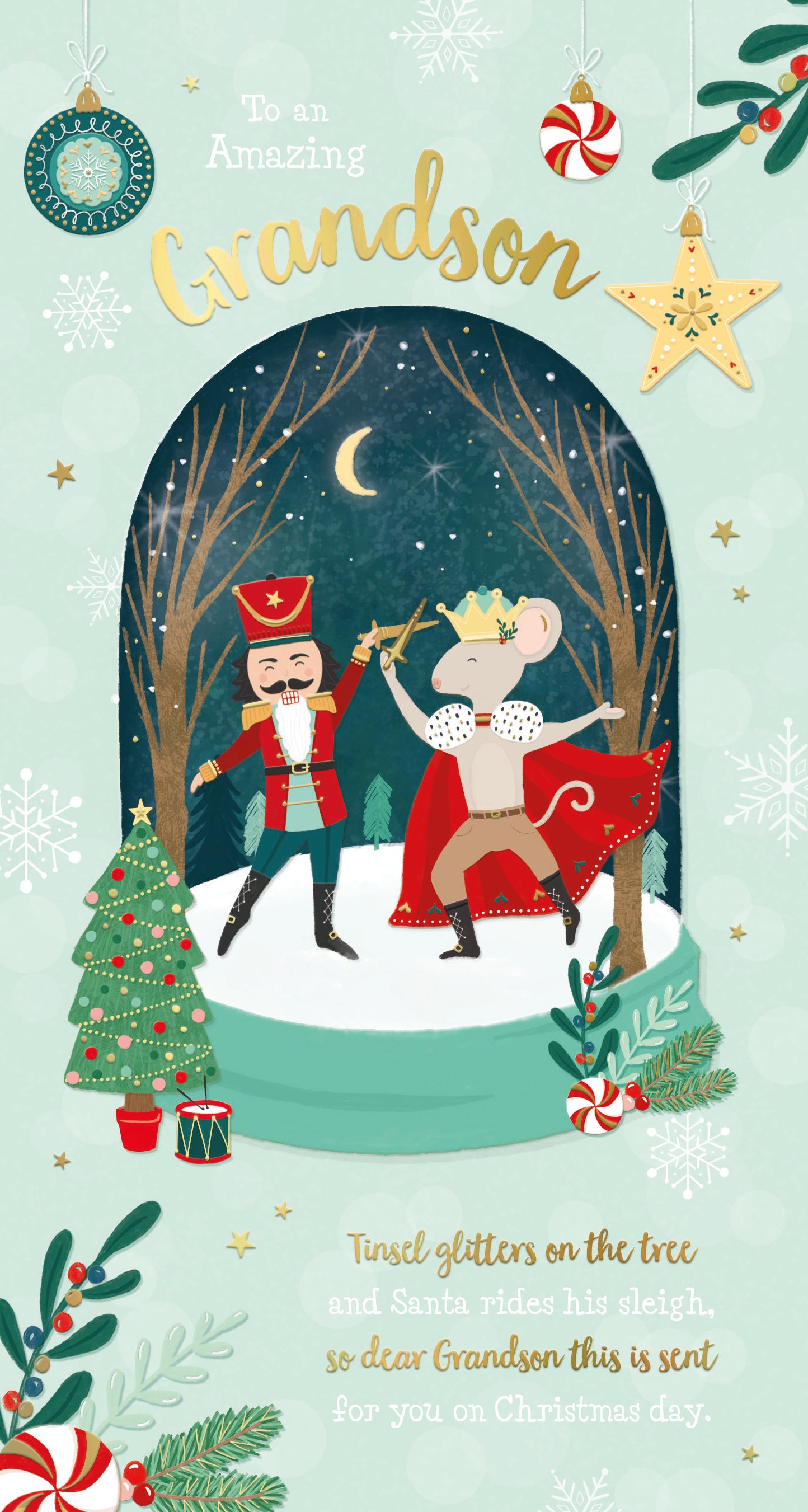 Grandson Christmas Card - Mouse And King Dancing