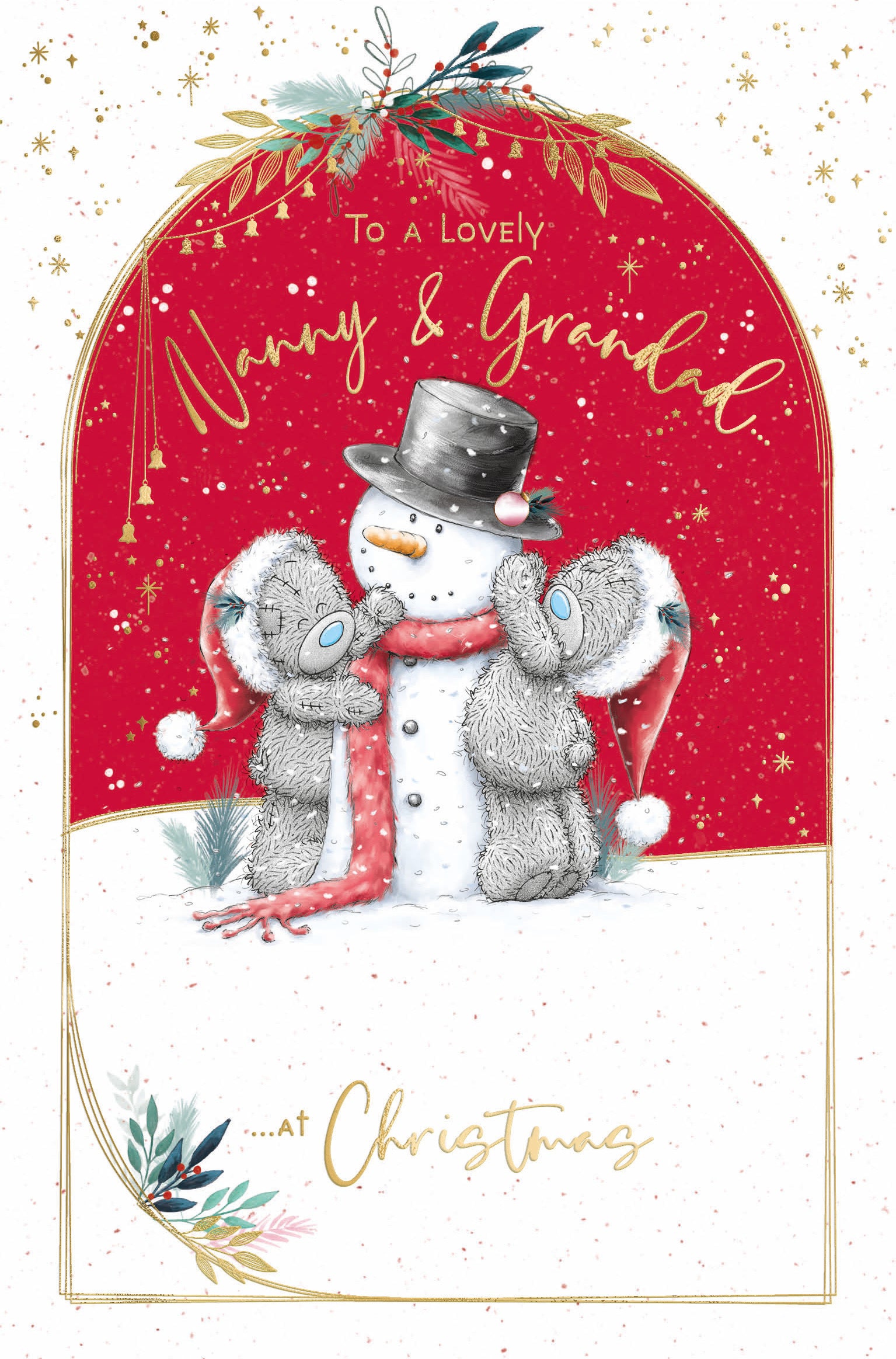 Nanny and Grandad Christmas Card - Bears With Snowman