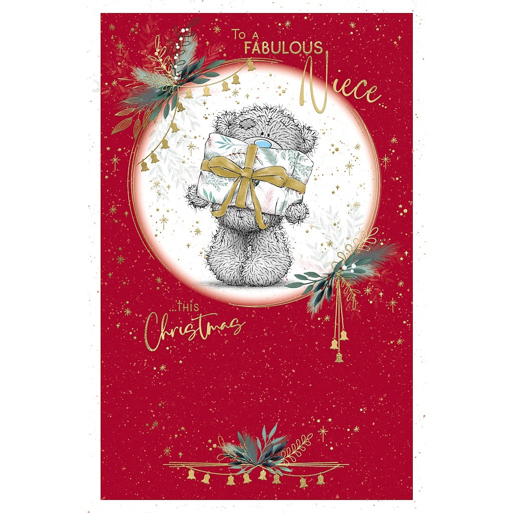 Niece Christmas Card - Bear Carring Large Gift