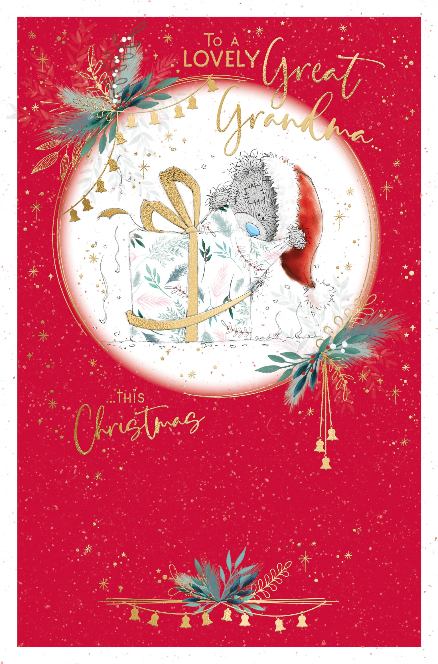 Great Grandma Christmas Card - Bear Unwrapping Gift