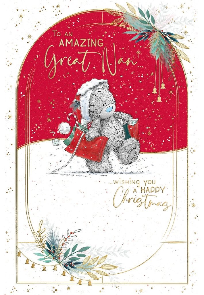 Great Nan Christmas Card - Bear With Shooping Bags