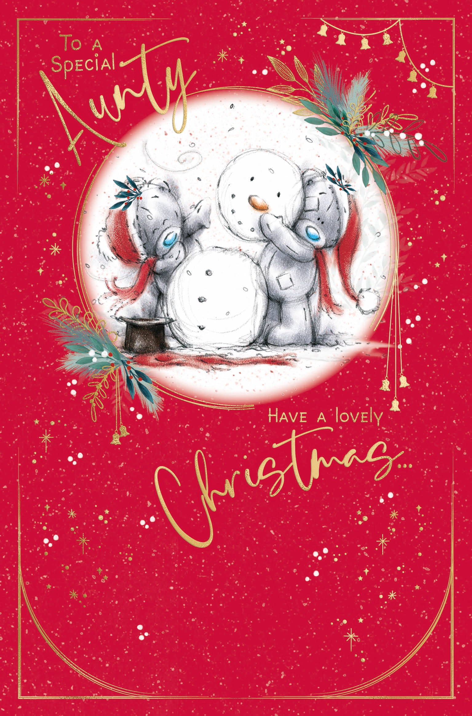 Aunty Christmas Card - Bears Building A Snowman