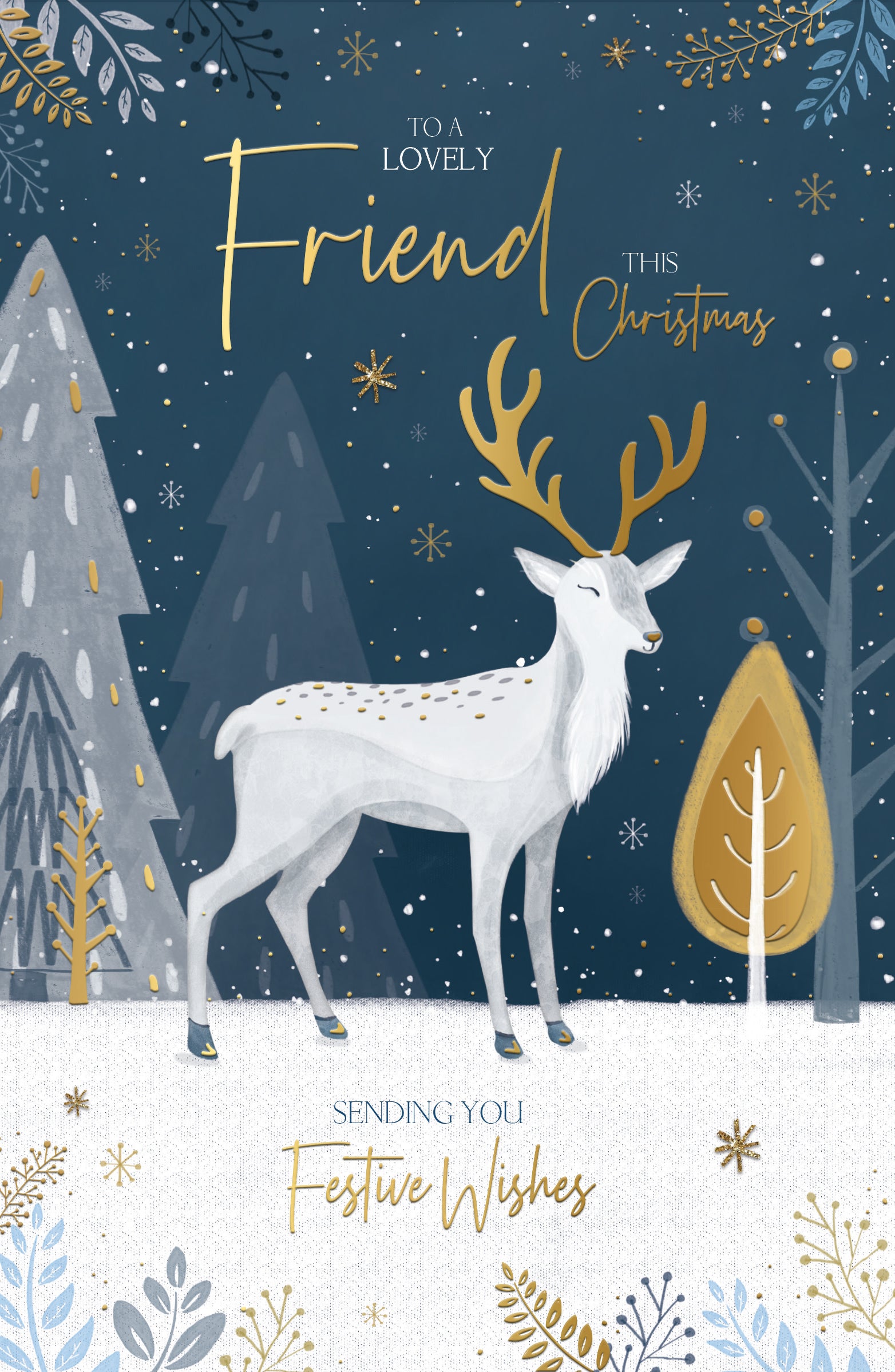 Friend Christmas Card - Reindeer And Trees