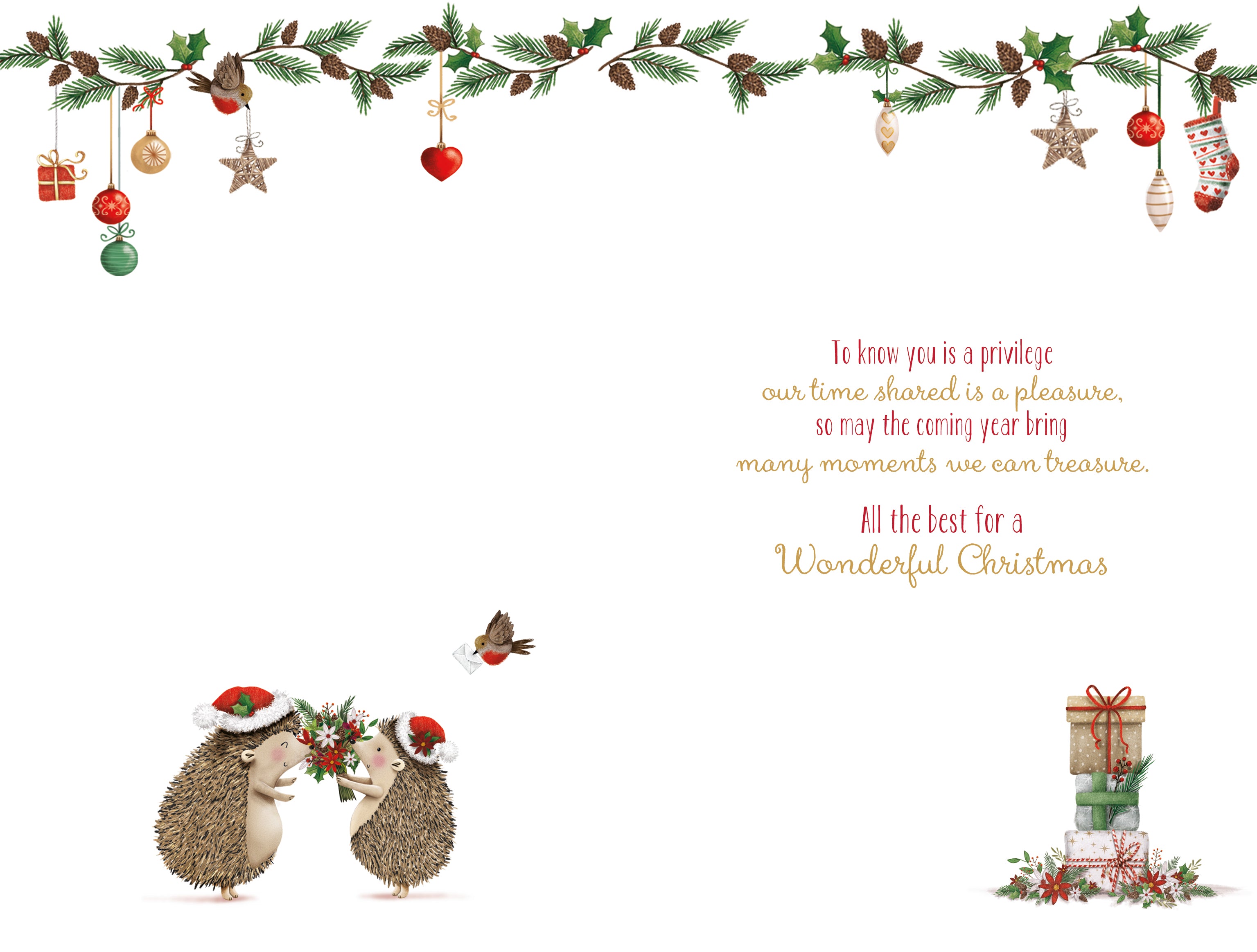 Friends Christmas Card - we dont forget Hedgehogs with Flowers