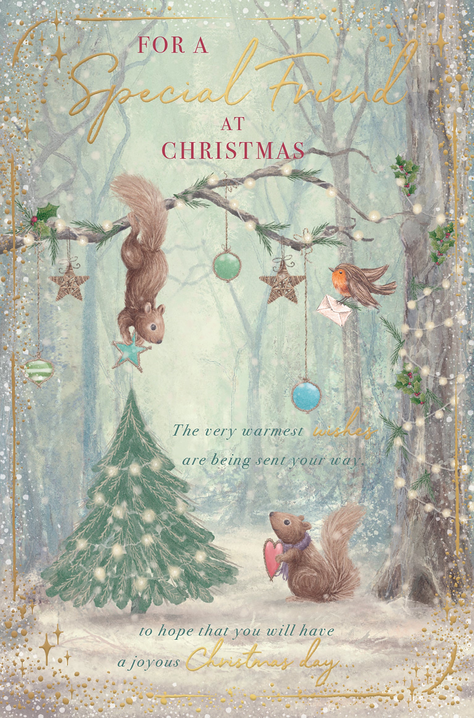 Friend Christmas Card - Magical Squirrel Scene