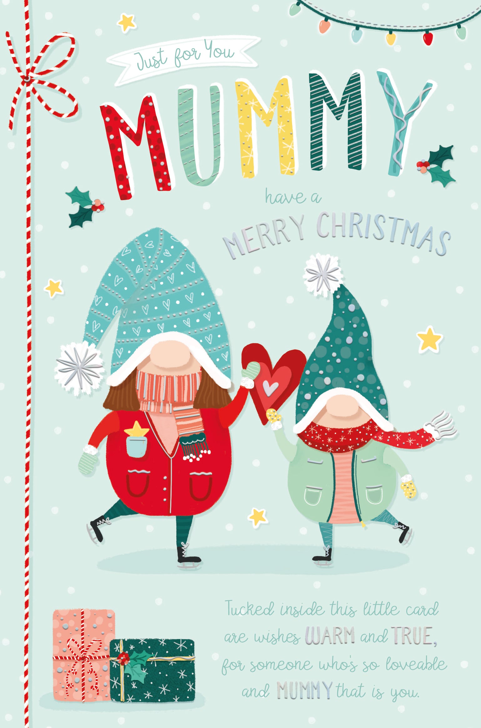 Just for You Mummy Christmas Card - Gonk Mummy And Gonk Child With Heart