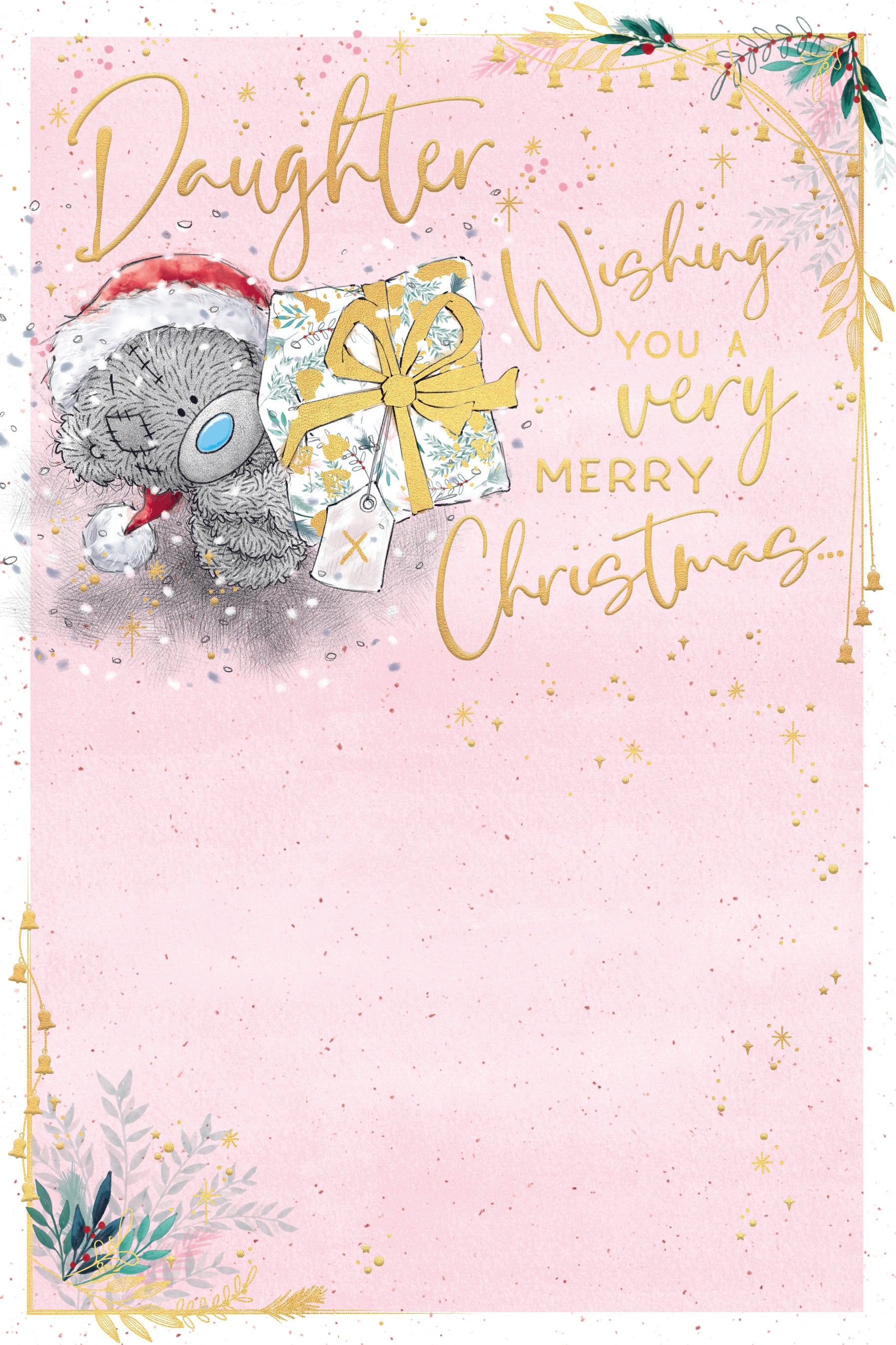 Daughter Christmas Card - Bear Holding Up Gift