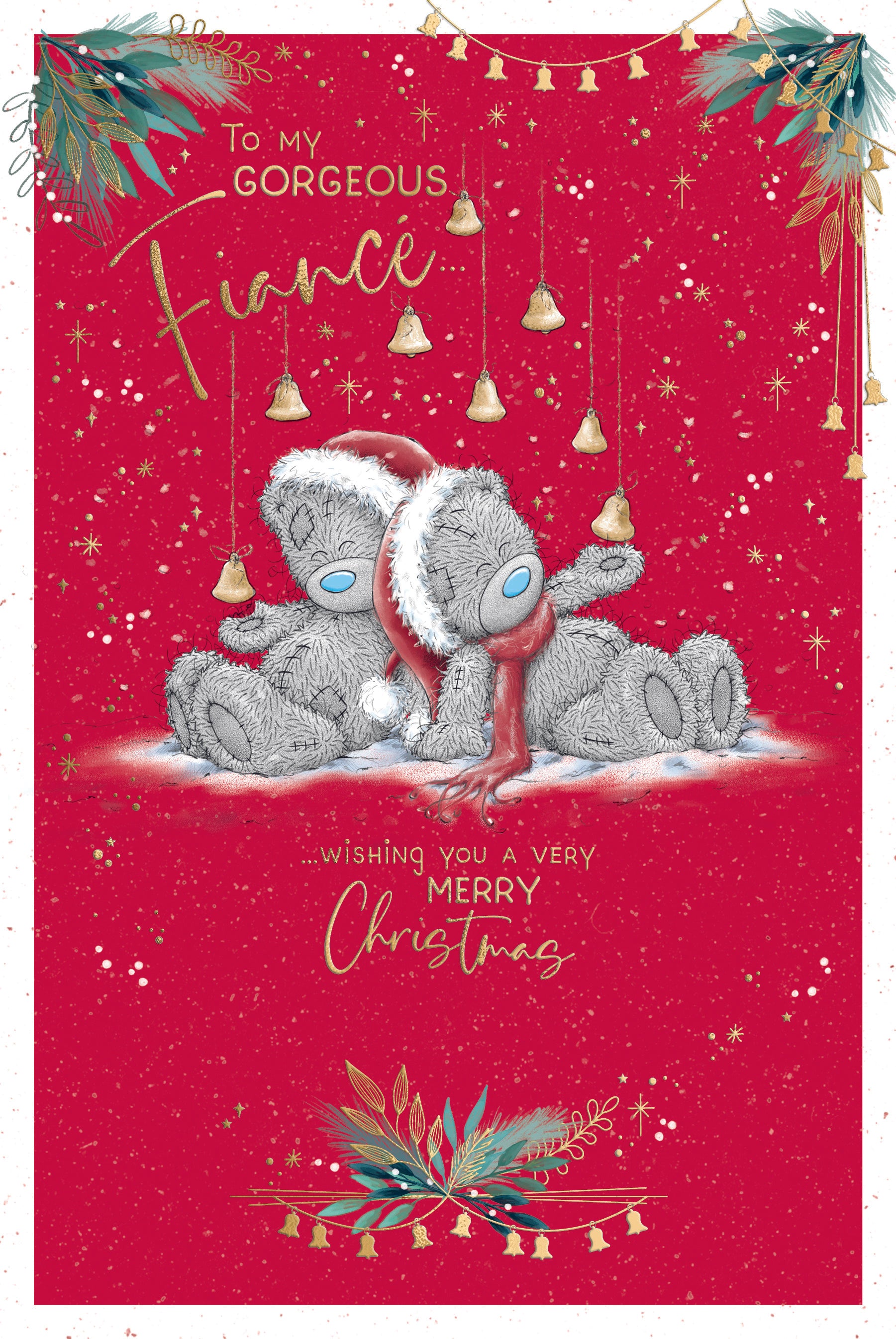 Fiancé Christmas Card - Bears Sat With Bells