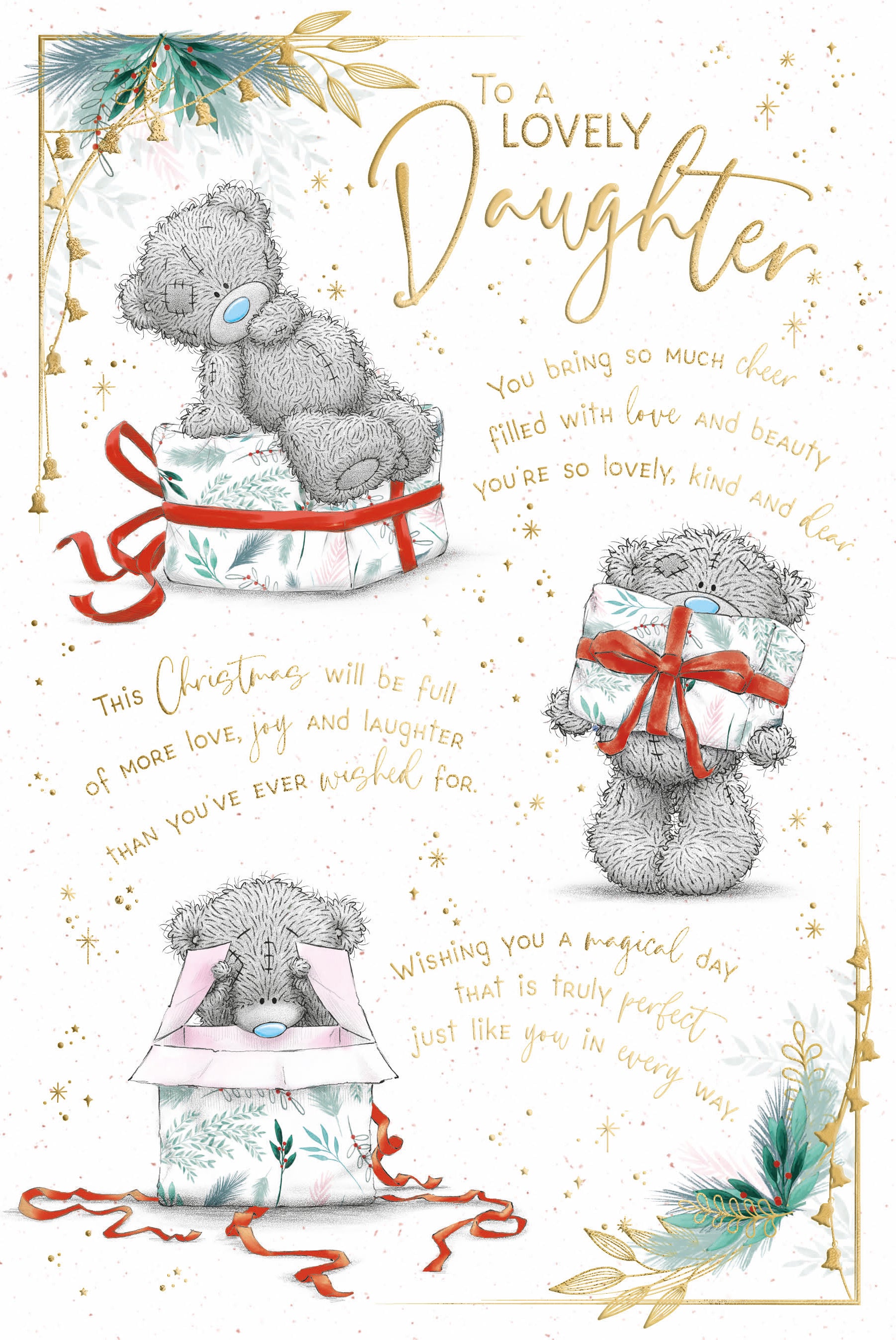 Daughter Christmas Card - Bear With Present