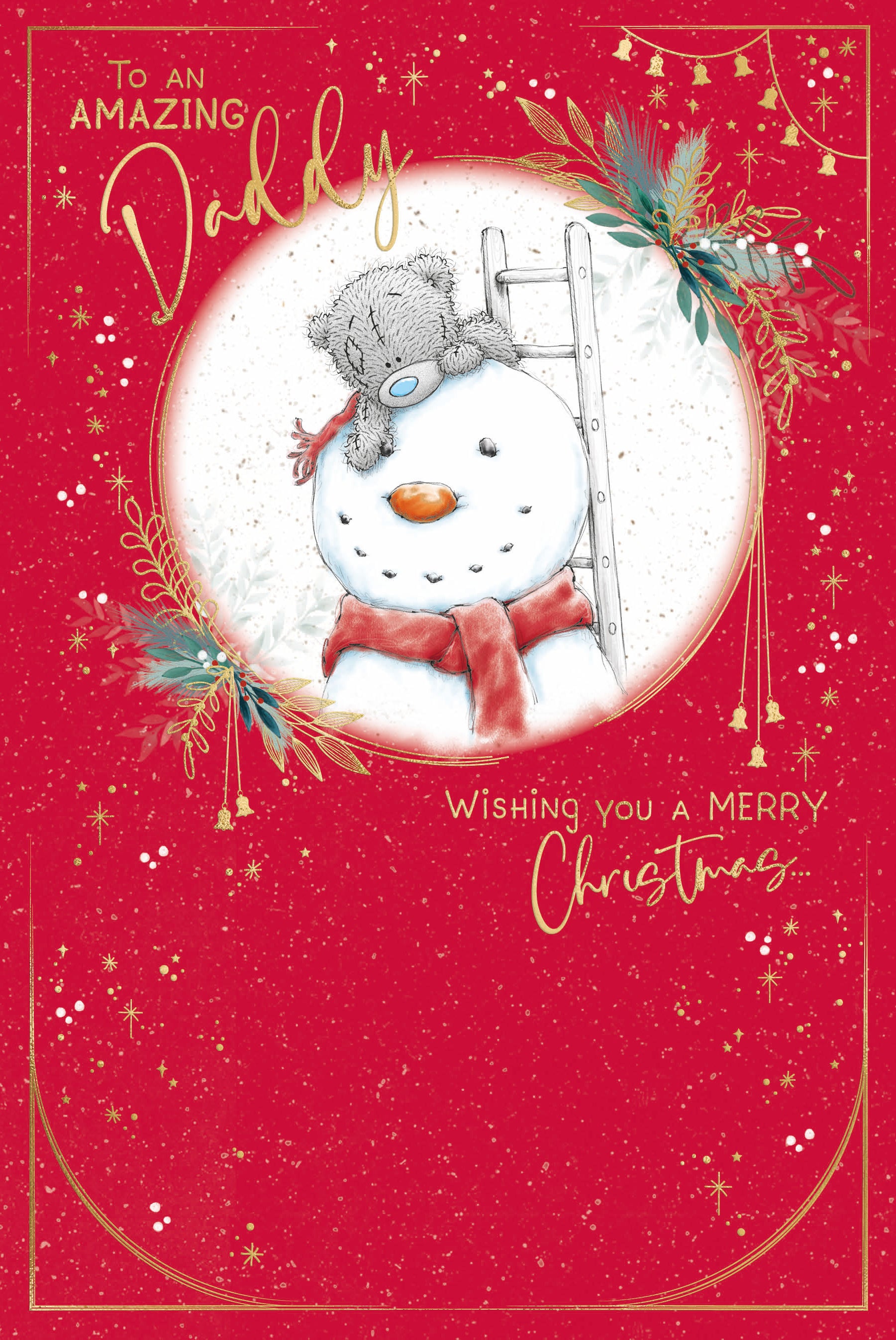 Daddy Christmas Card - Bear Building Snowman