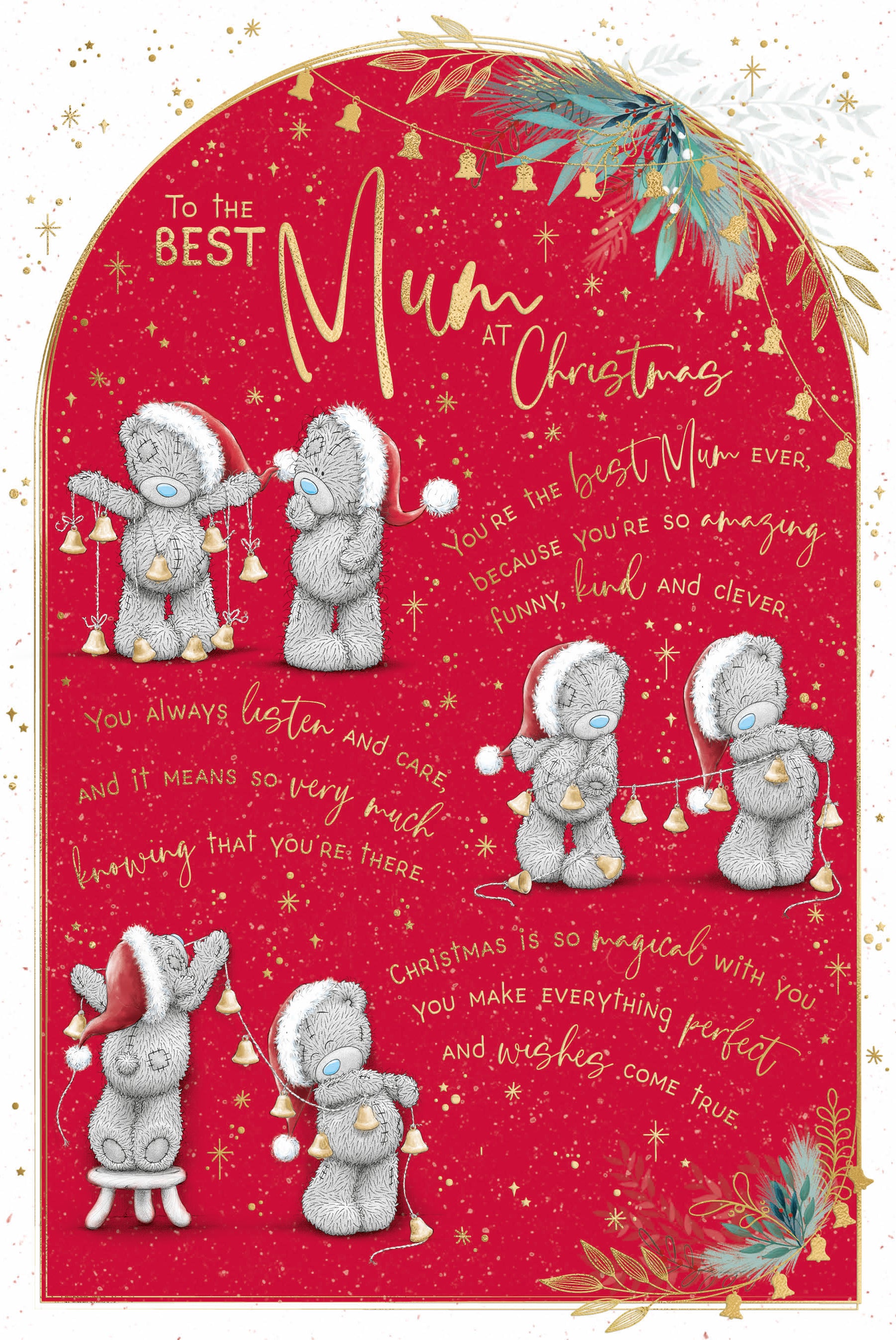 Mum Christmas Card - Bears With Bells