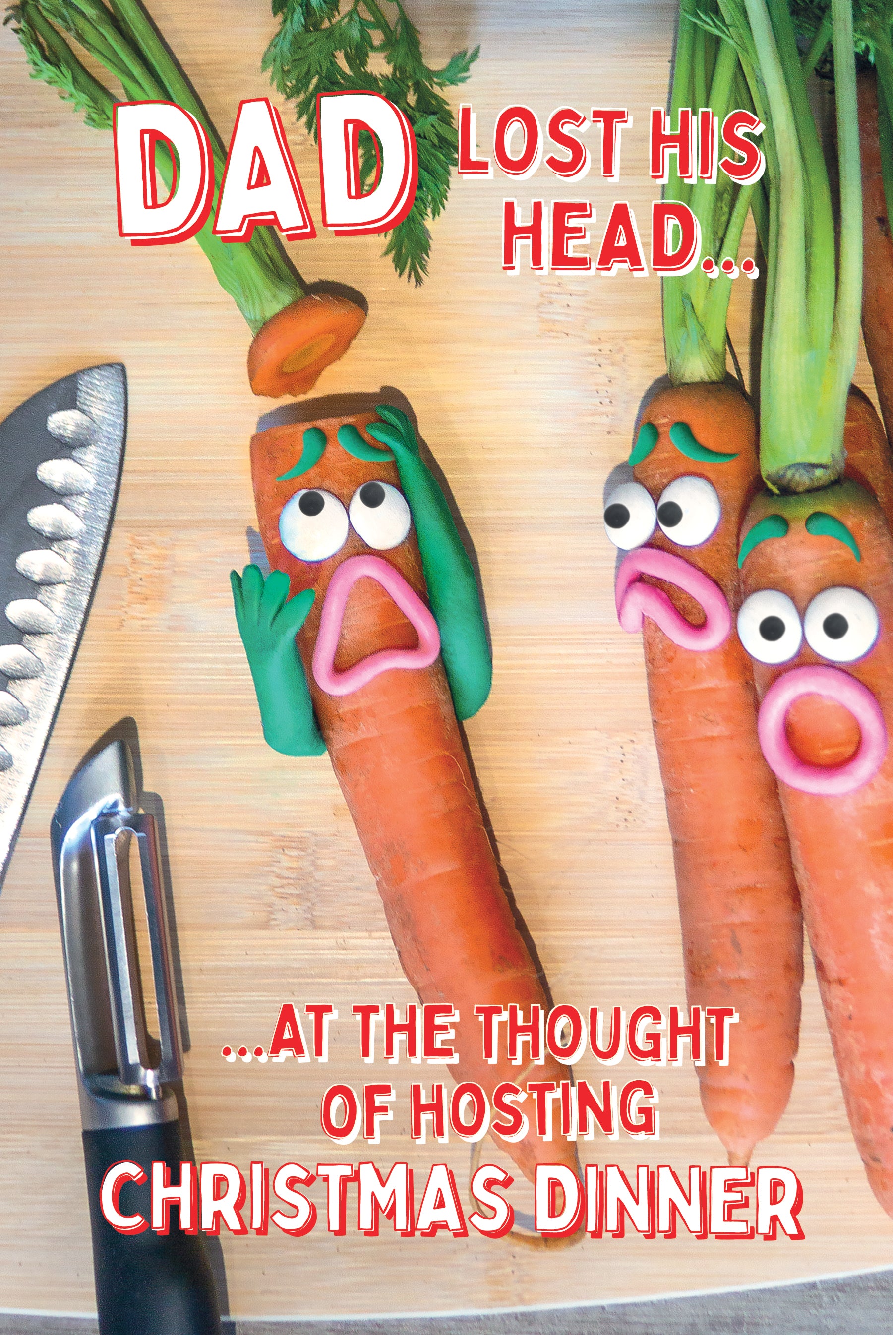 Dad Christmas Card - Carrots Losing Their Head