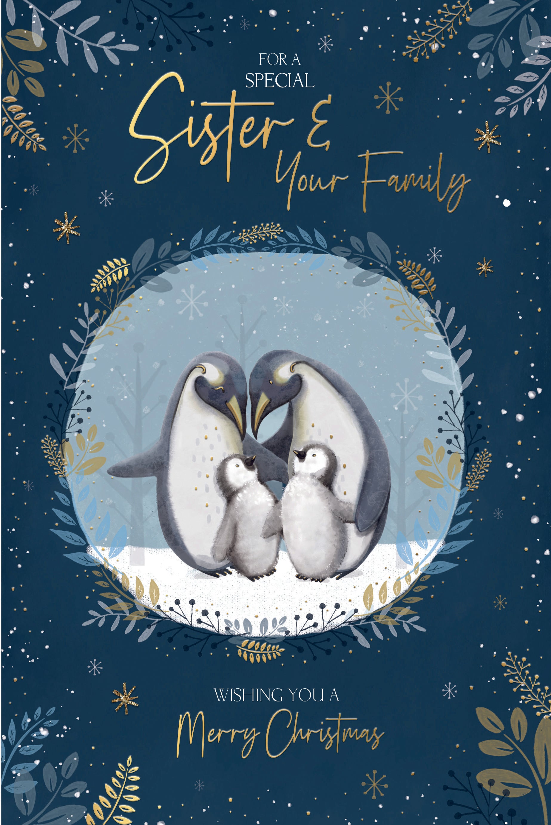 Sister & Family Christmas Card - Penguin Family