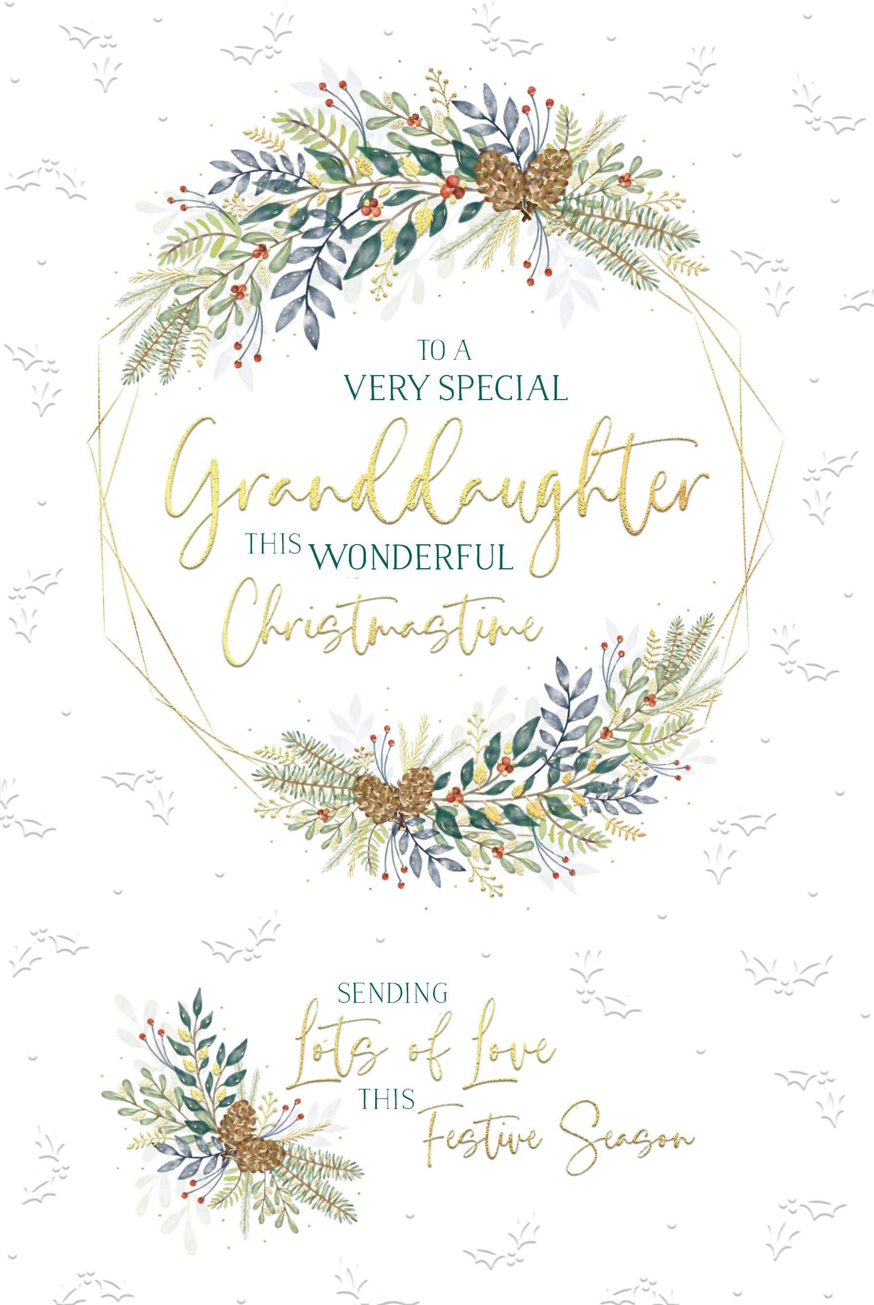 Granddaughter Christmas Card - Holly And Berries