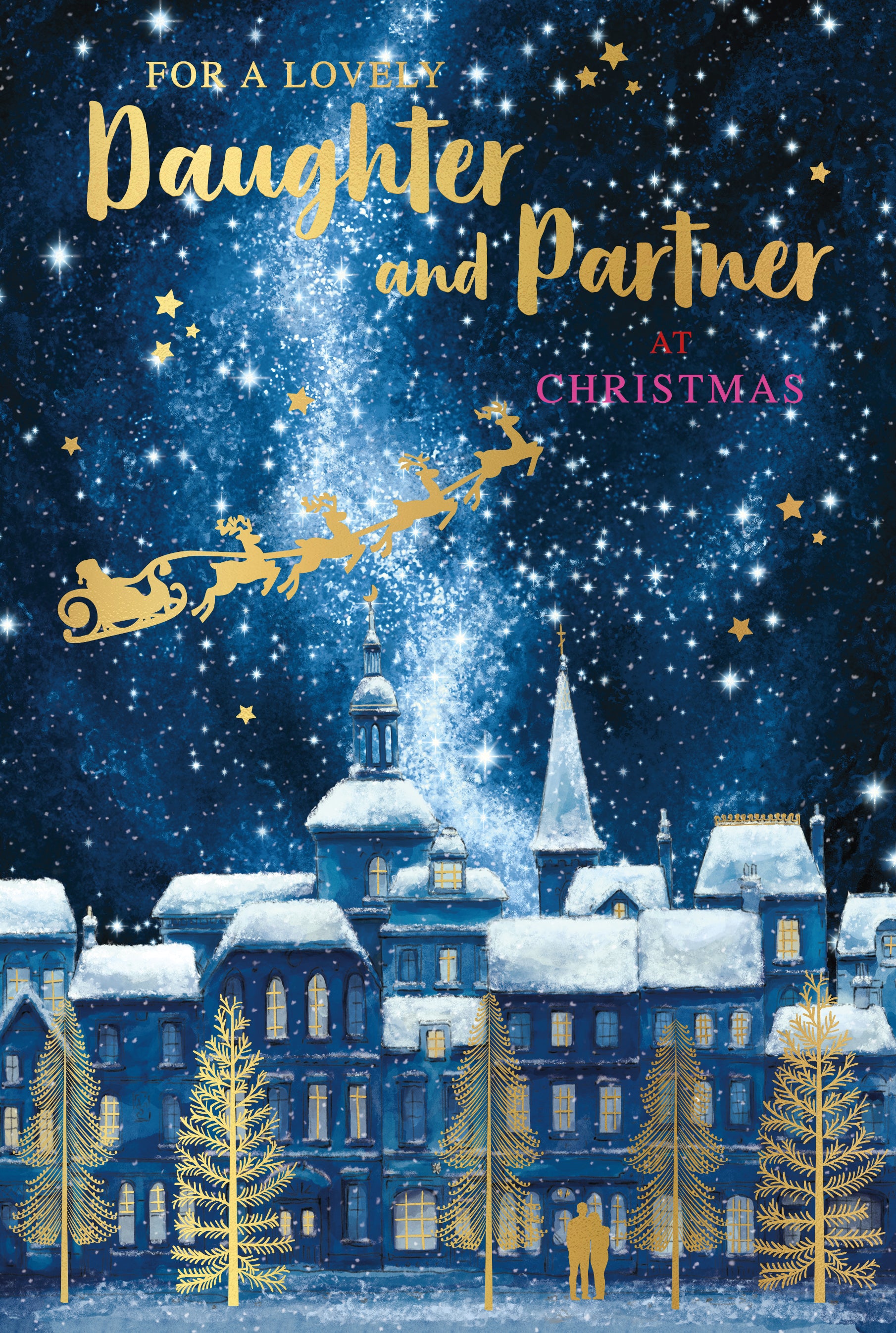 Daughter And Partner Christmas Card - Sleigh And Rooftops