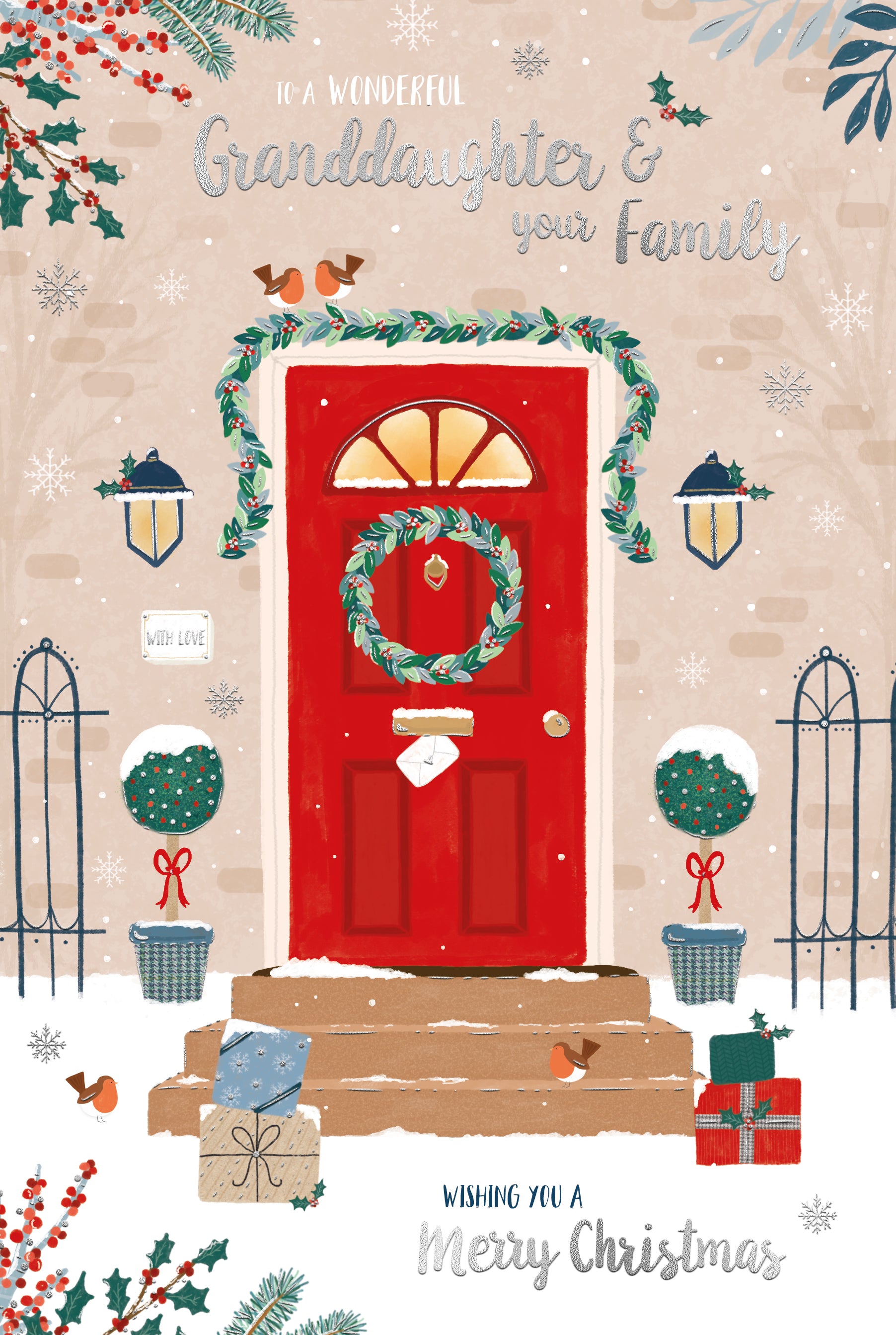 Granddaughter & Family Christmas Card - Red Front Door