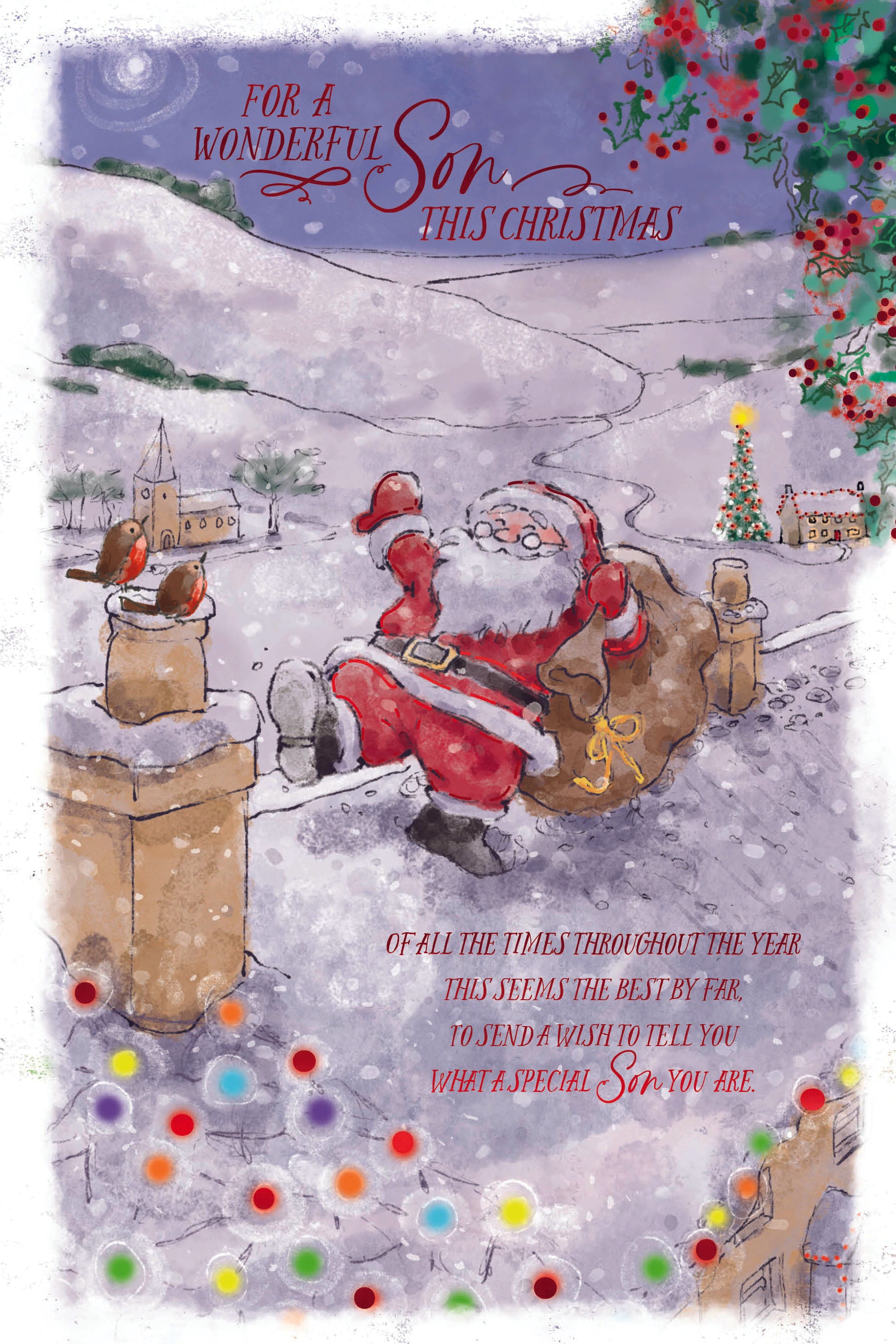 Son Christmas Card - Santa On Roof Tops