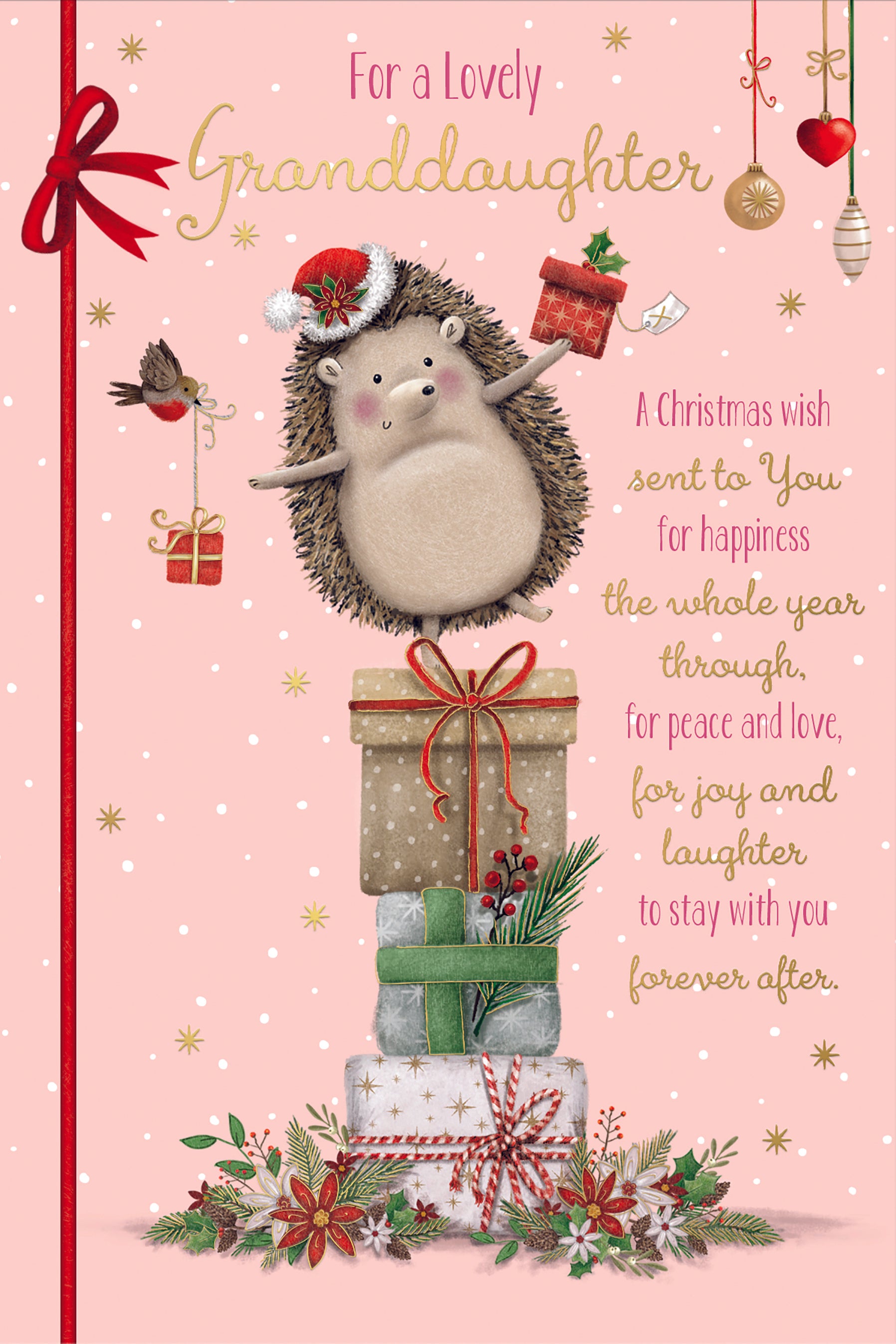 Granddaughter Christmas Card - Hedgehog Balancing