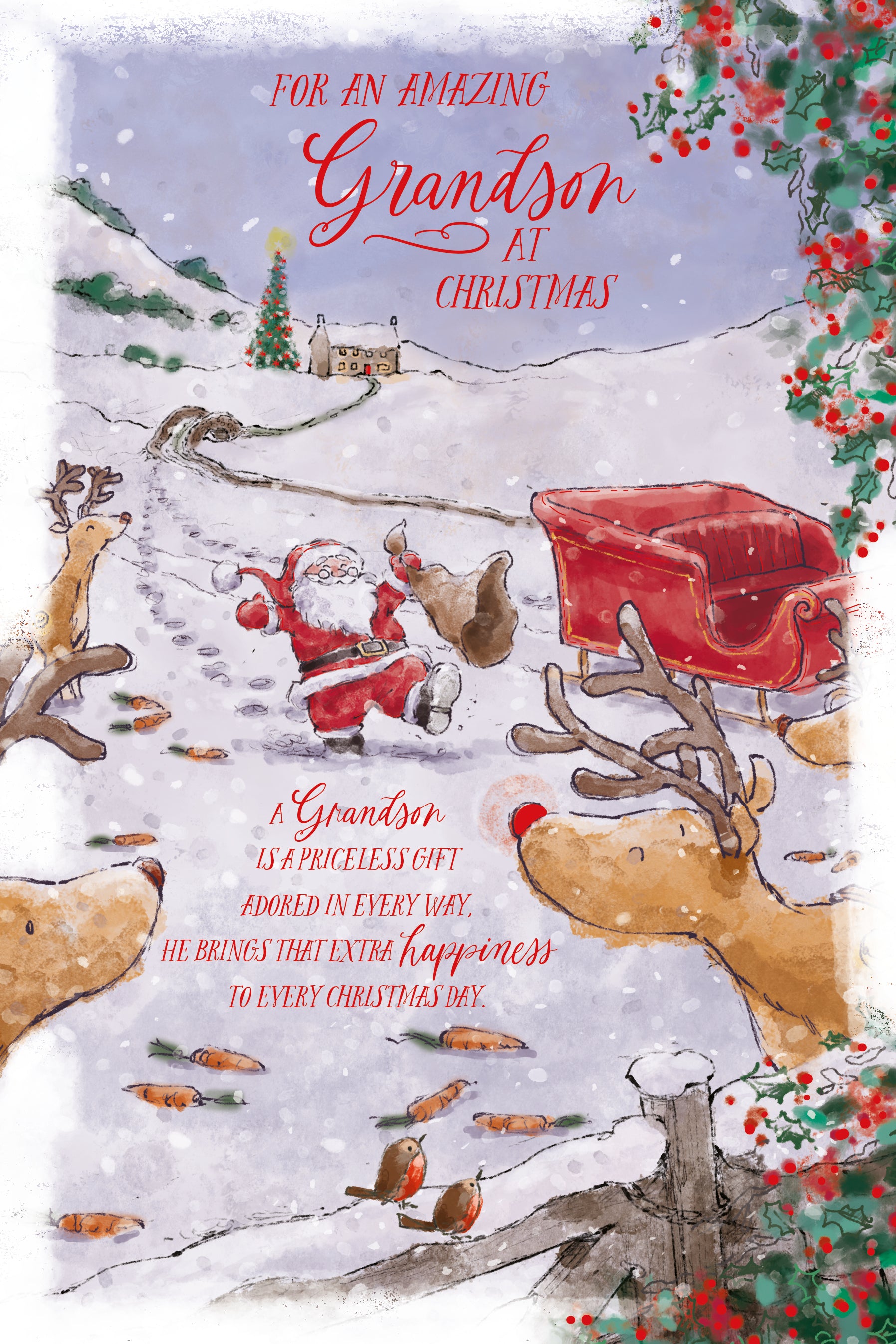 Grandson Christmas Card - Santa And  Sleigh With