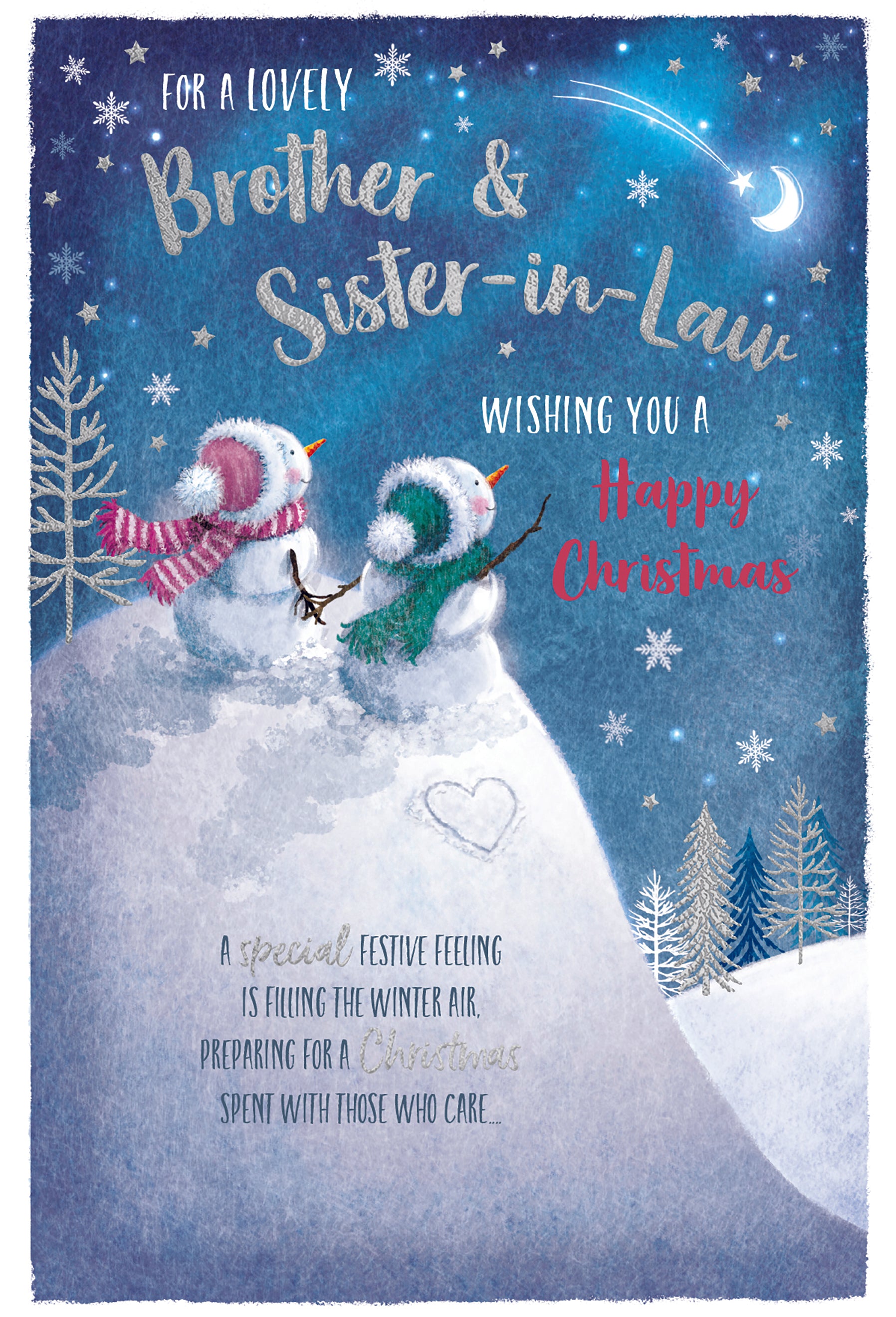 Brother And Sister-In-Law Christmas Cards - Snowcouple And Shooting Star