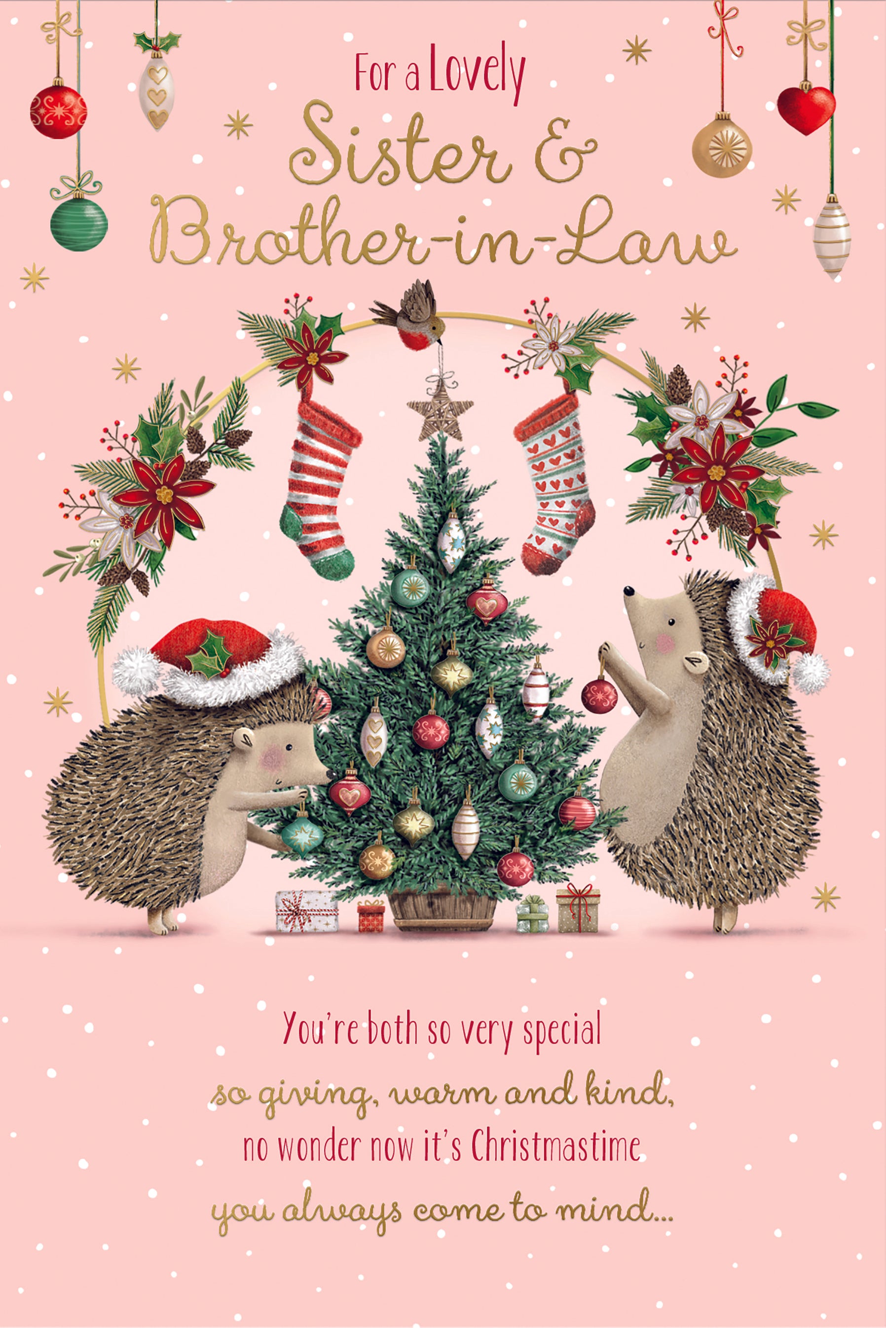 Sister & Brother-in-Law Christmas Card - Hedgehogs Decorating Xmas Tree