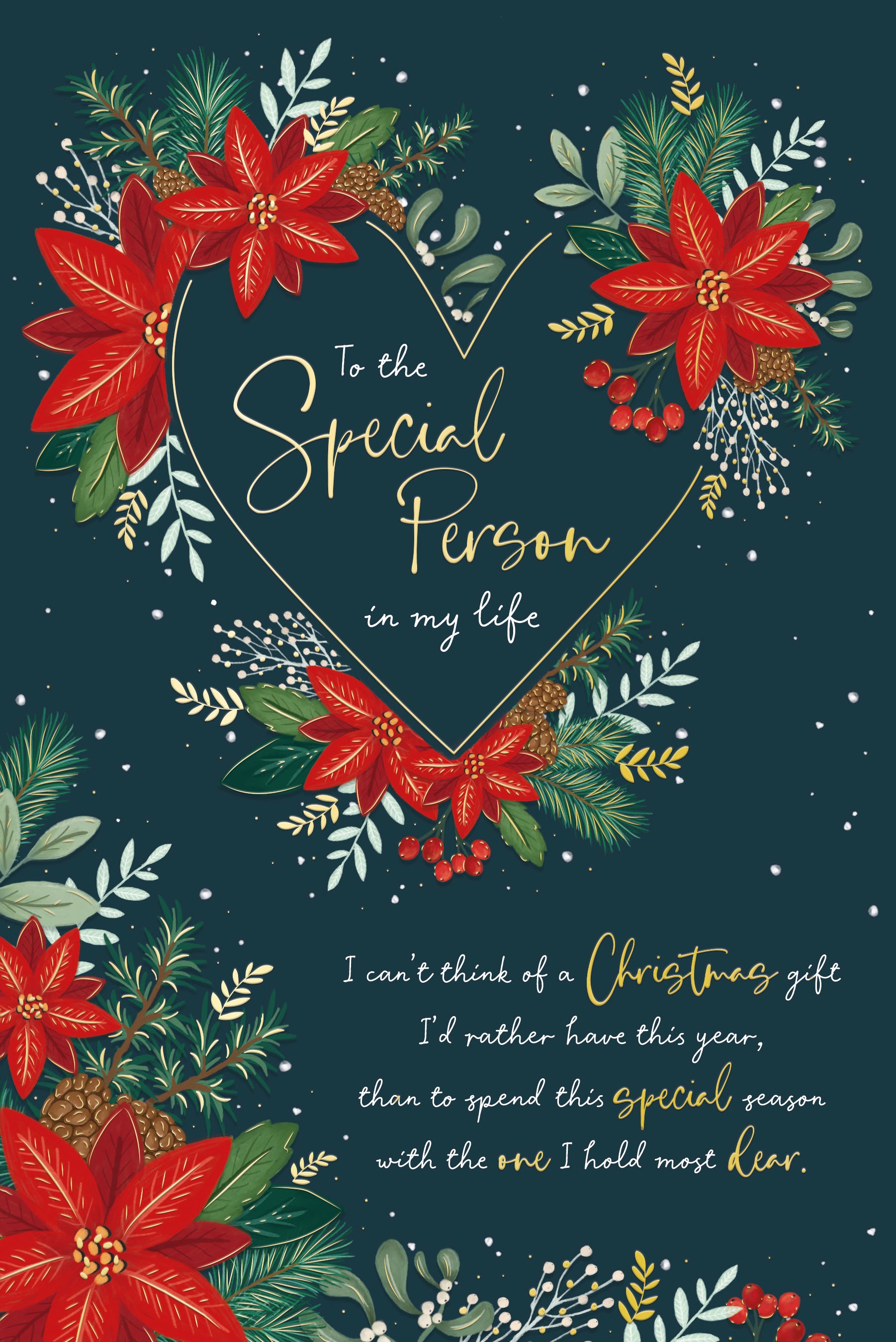 Special Person Christmas Card - Heart And Poinsettia