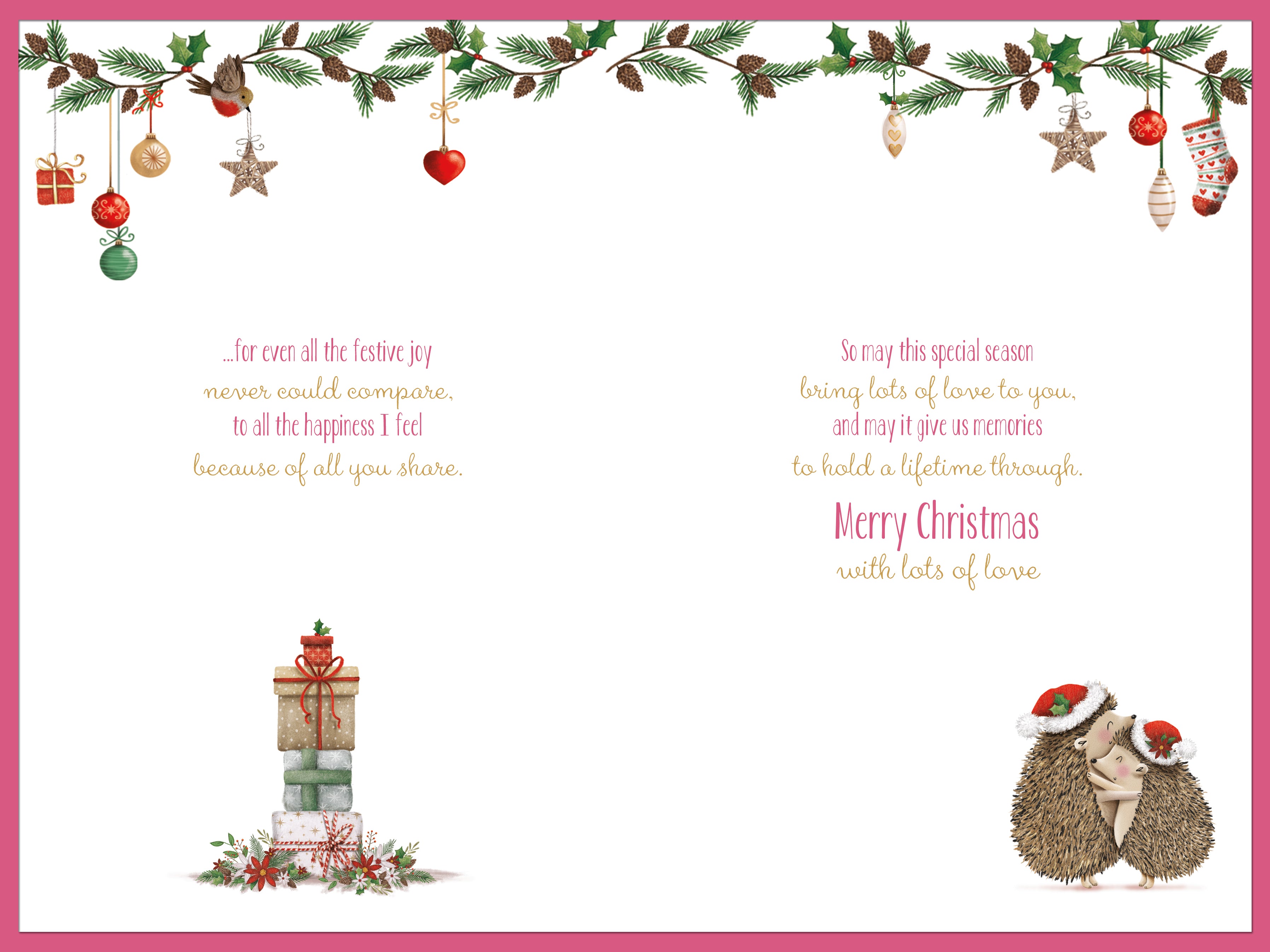 Wife Christmas Card - Two Hedgehogs In Santa Hats