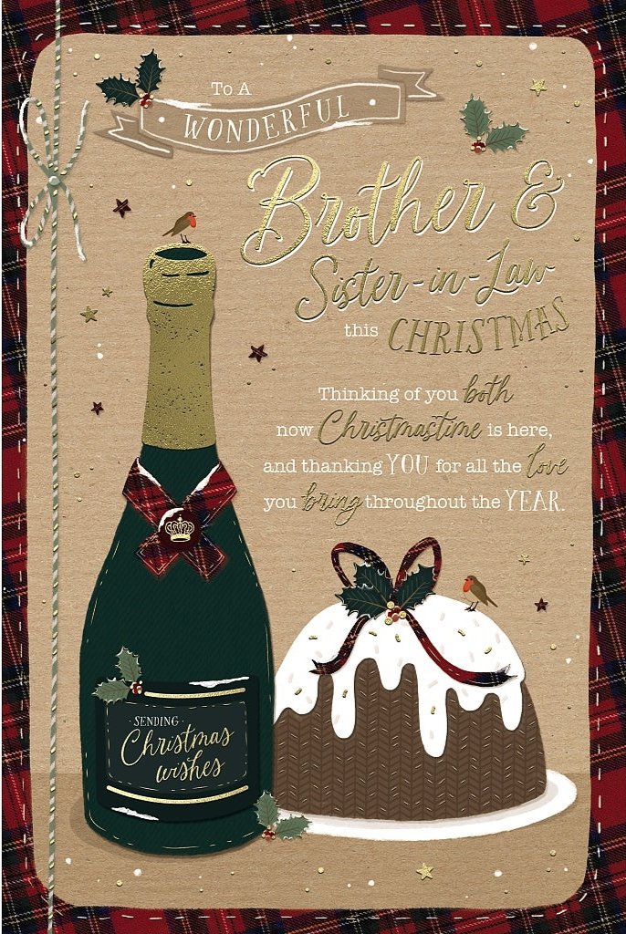 Brother & Sister in Law Christmas Card - Champagne and Pudding