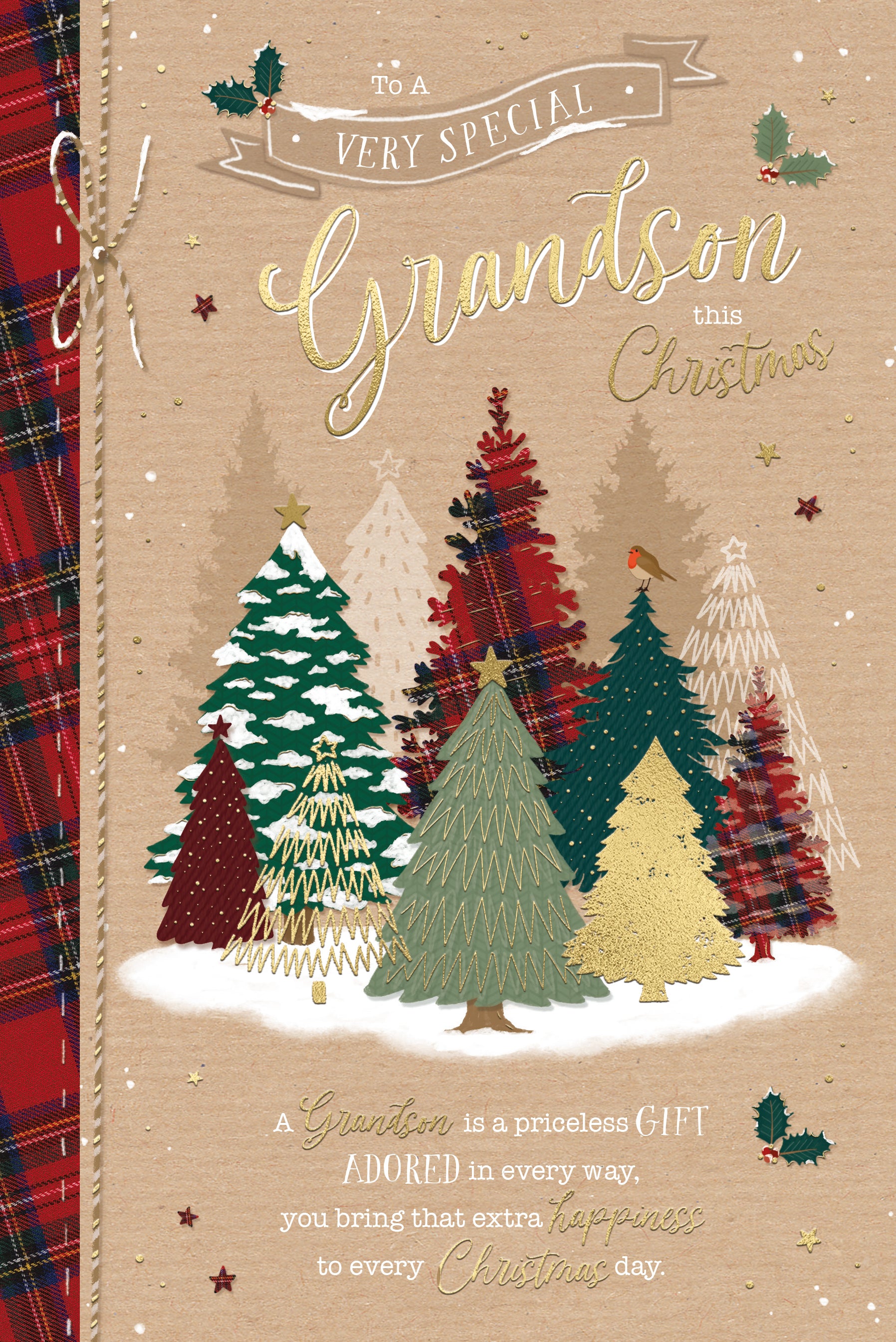 Grandson Christmas Card - Tartan Trees