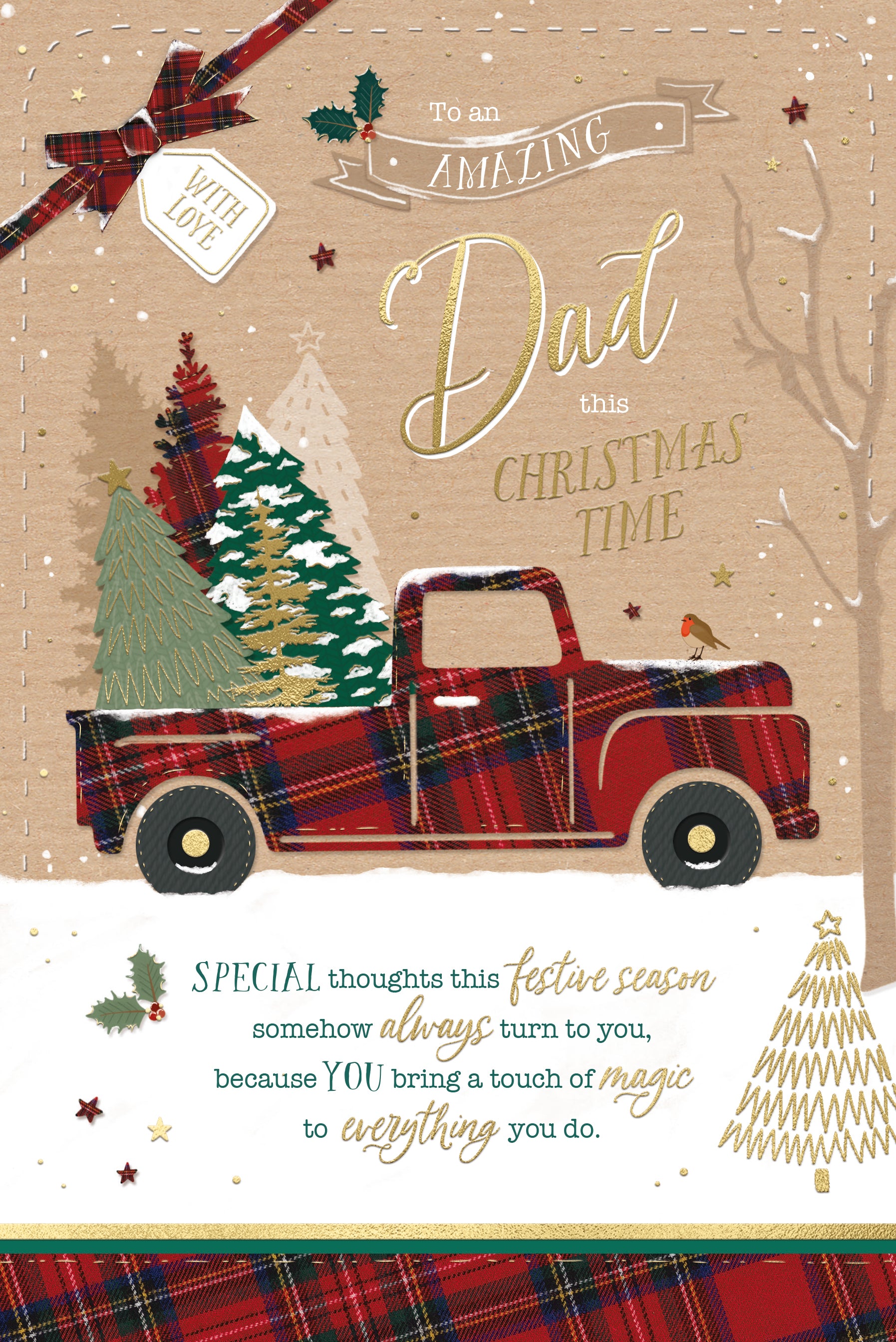 Dad Christmas Card - Red Truck And Xmas Tree