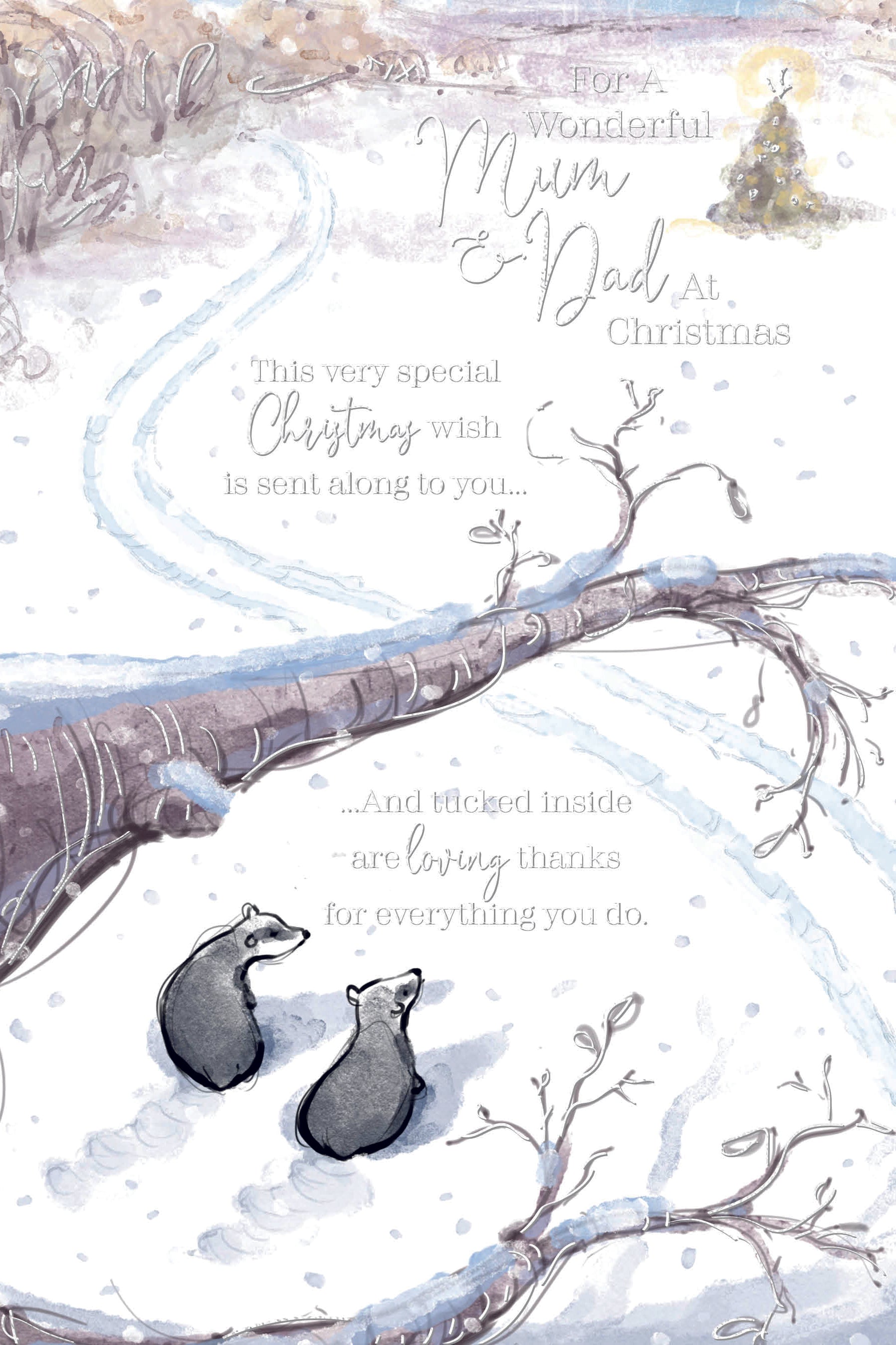 Mum & Dad Christmas Card - Badgers In The Snow