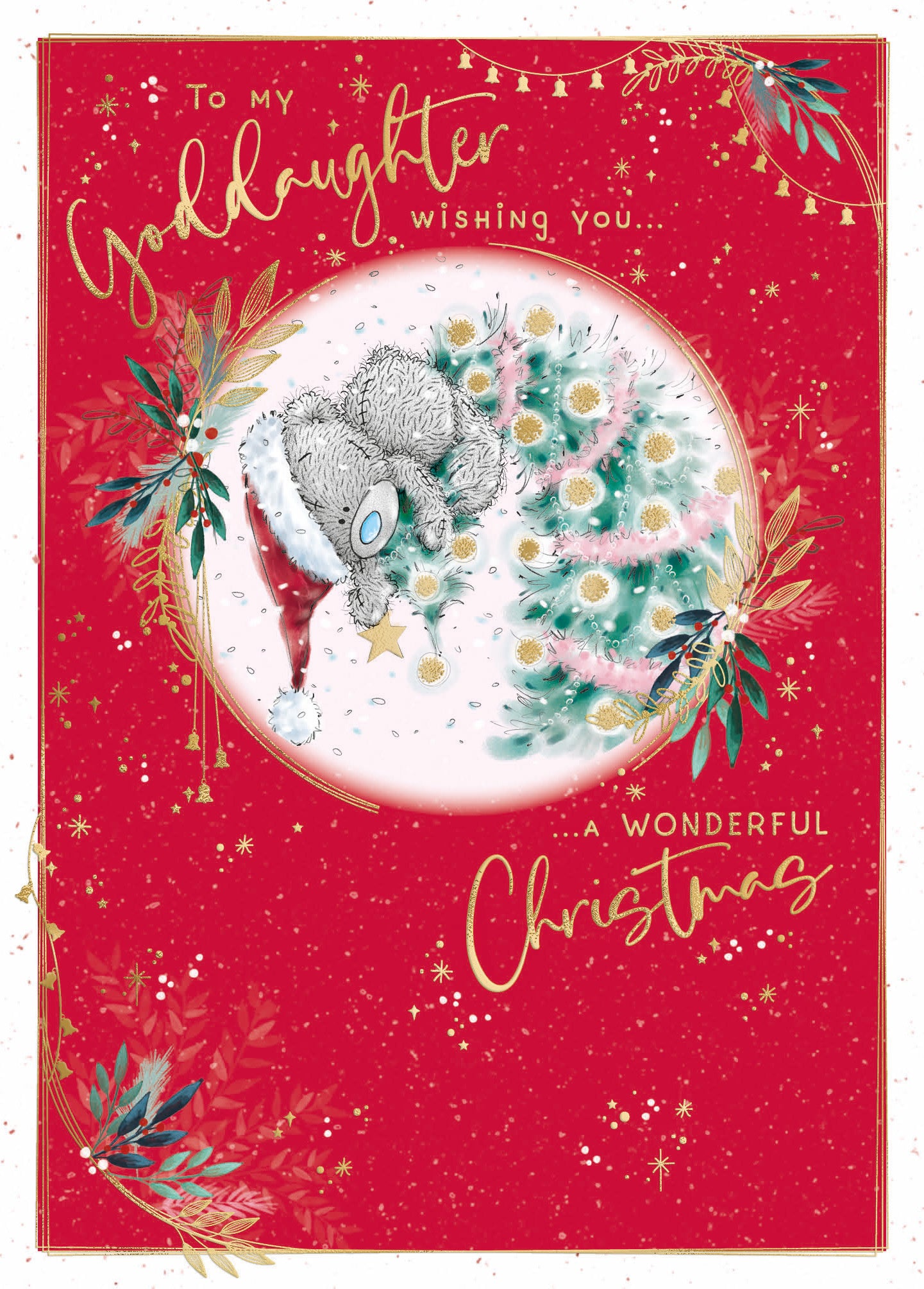 Goddaughter Christmas Card - Bear Decorating Tree