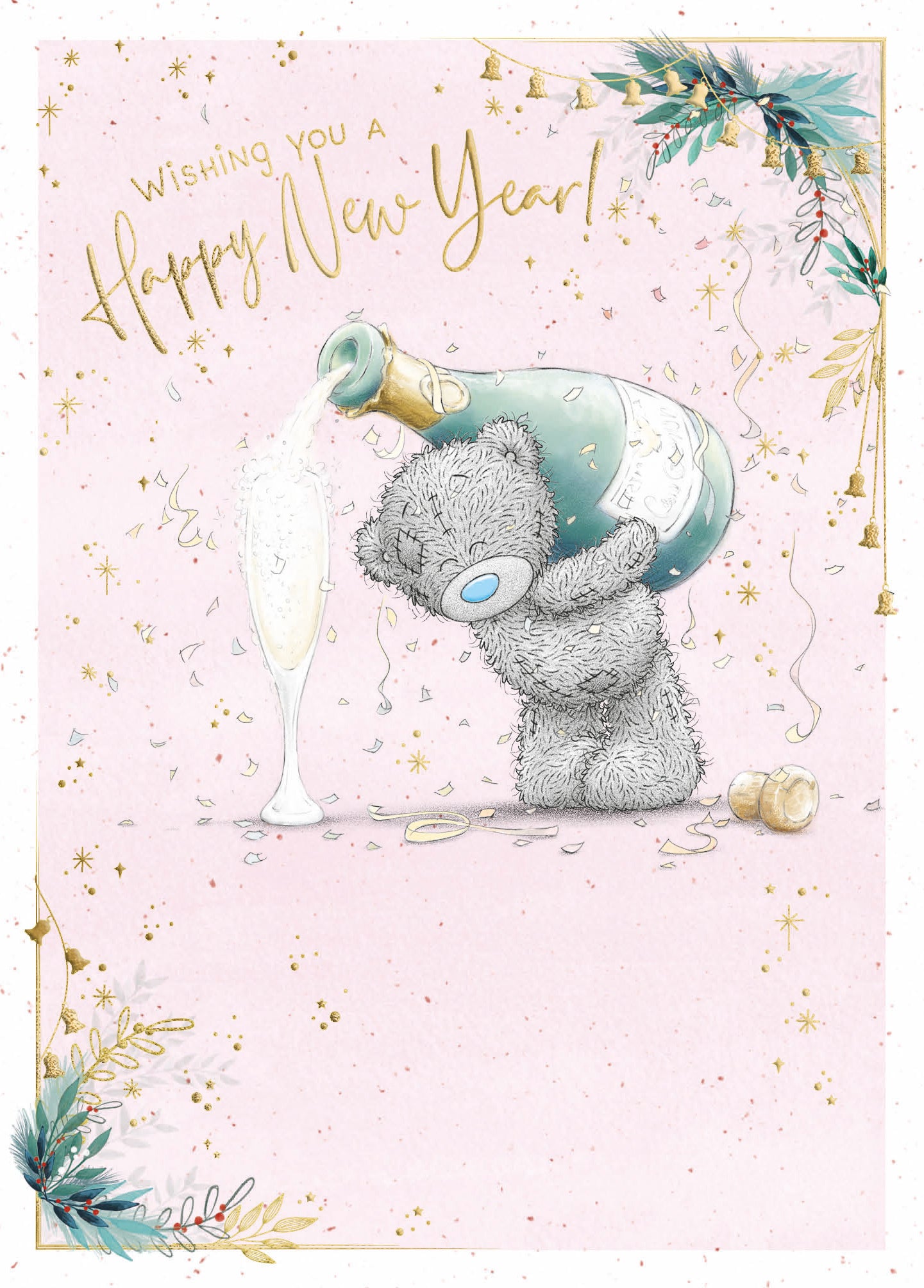 New Year Card - Bear Pouring Champagne