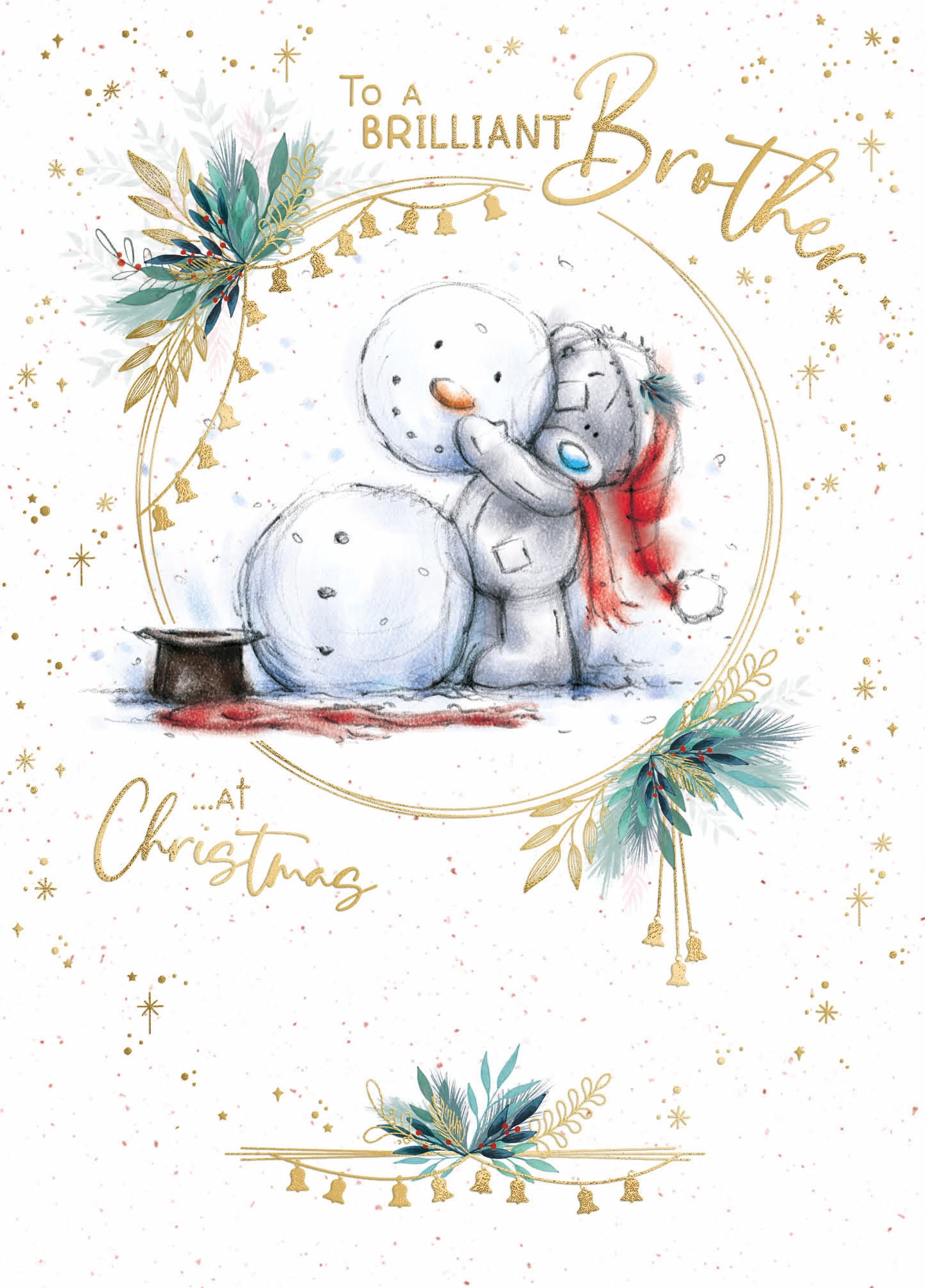 Brother Christmas Card - Bear Making Snowman