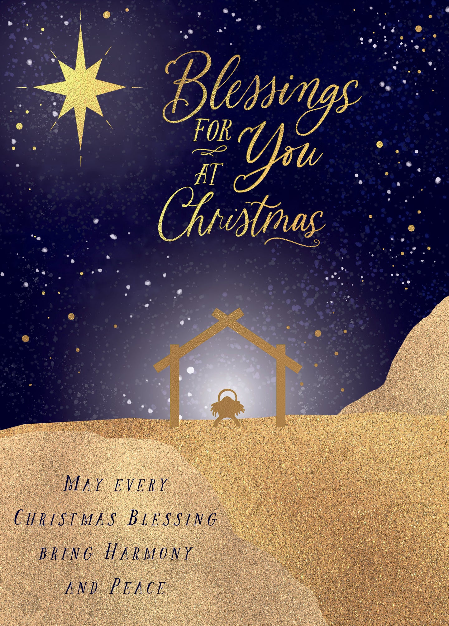 Religious Christmas Card - Blessing Crib in A Stable